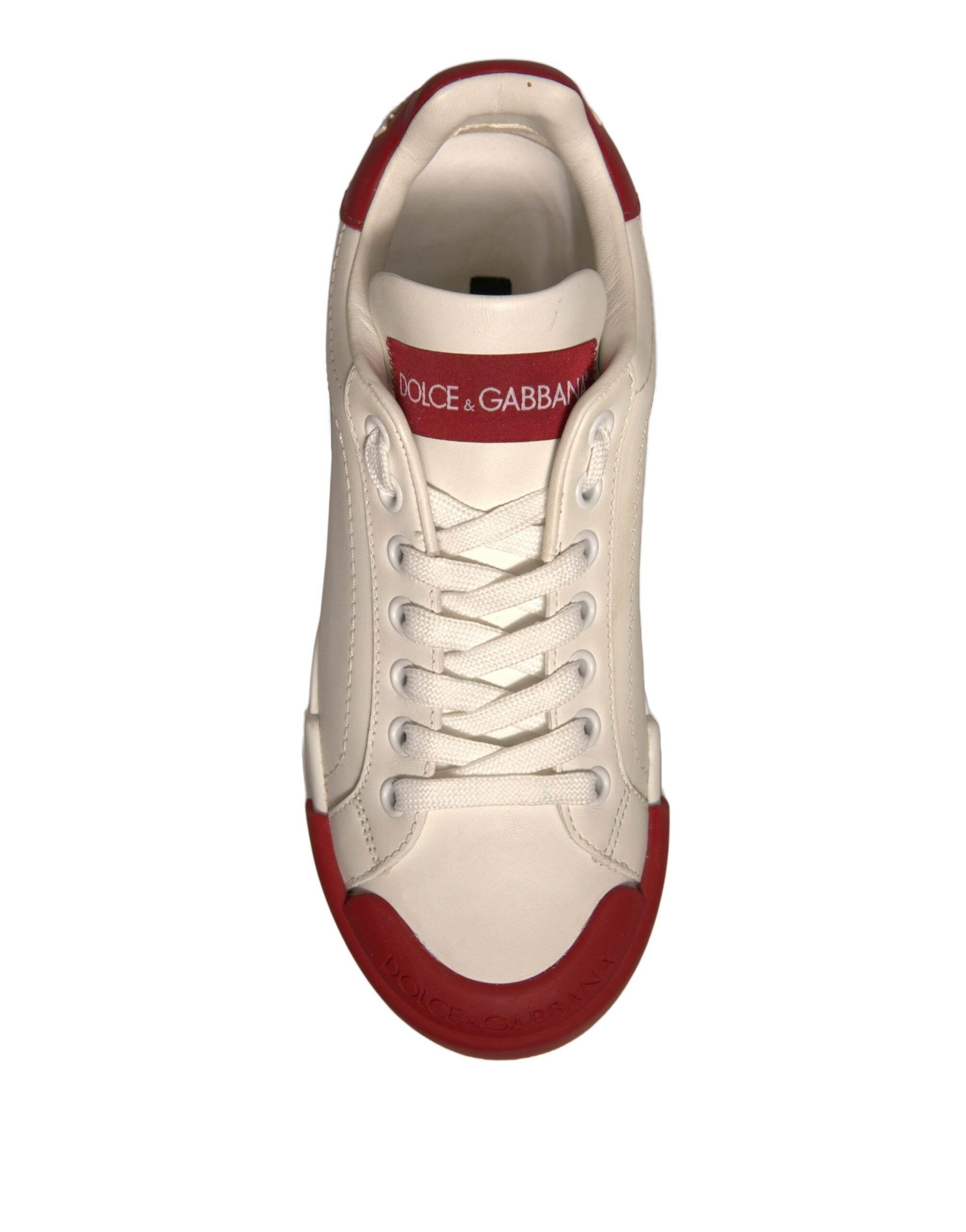 Dolce & Gabbana Shoes White Leather Logo Portofino Sneakers - Hilstor