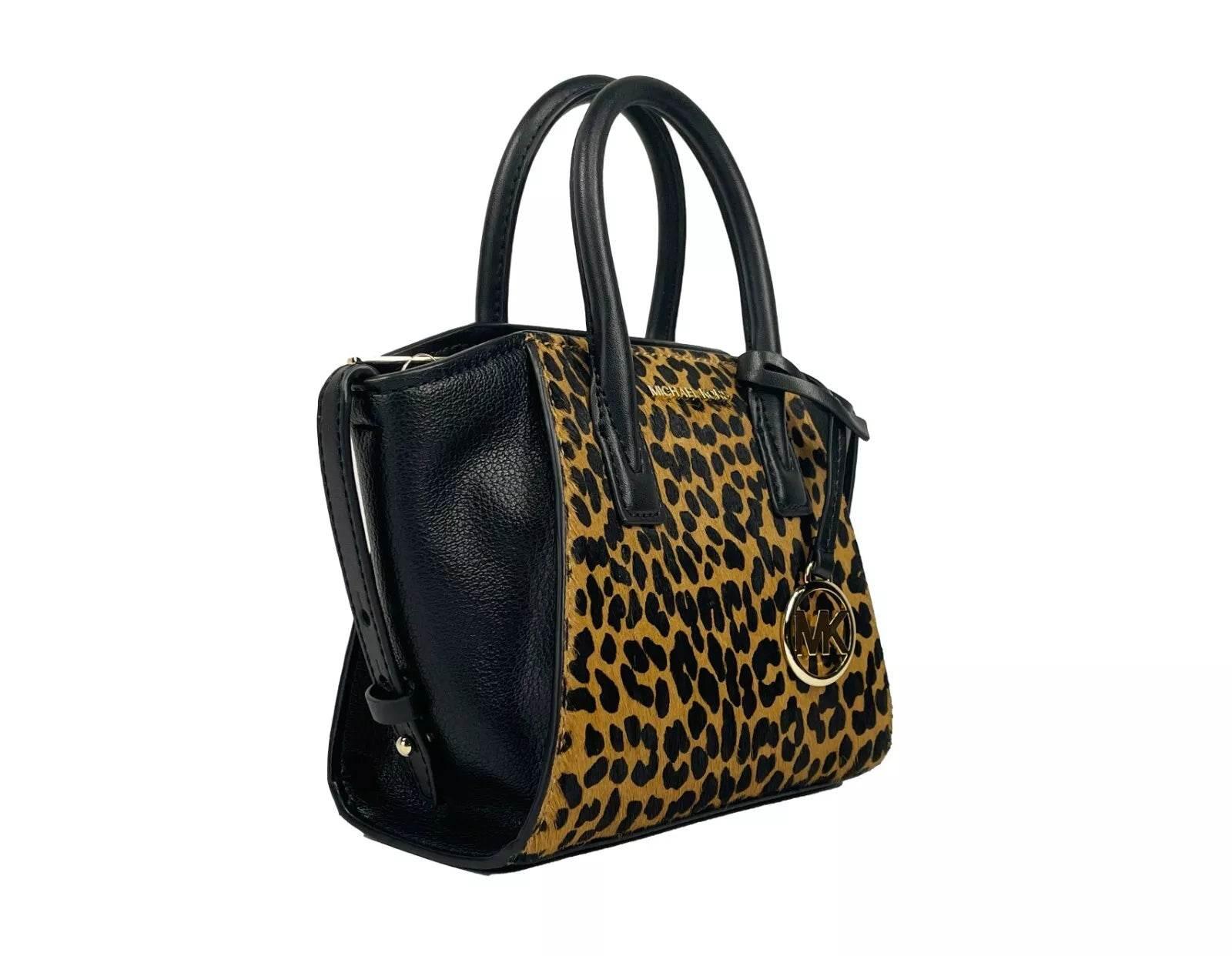 Michael Kors Avril XS Black Cheetah Satchel Crossbody Bag Purse - Hilstor