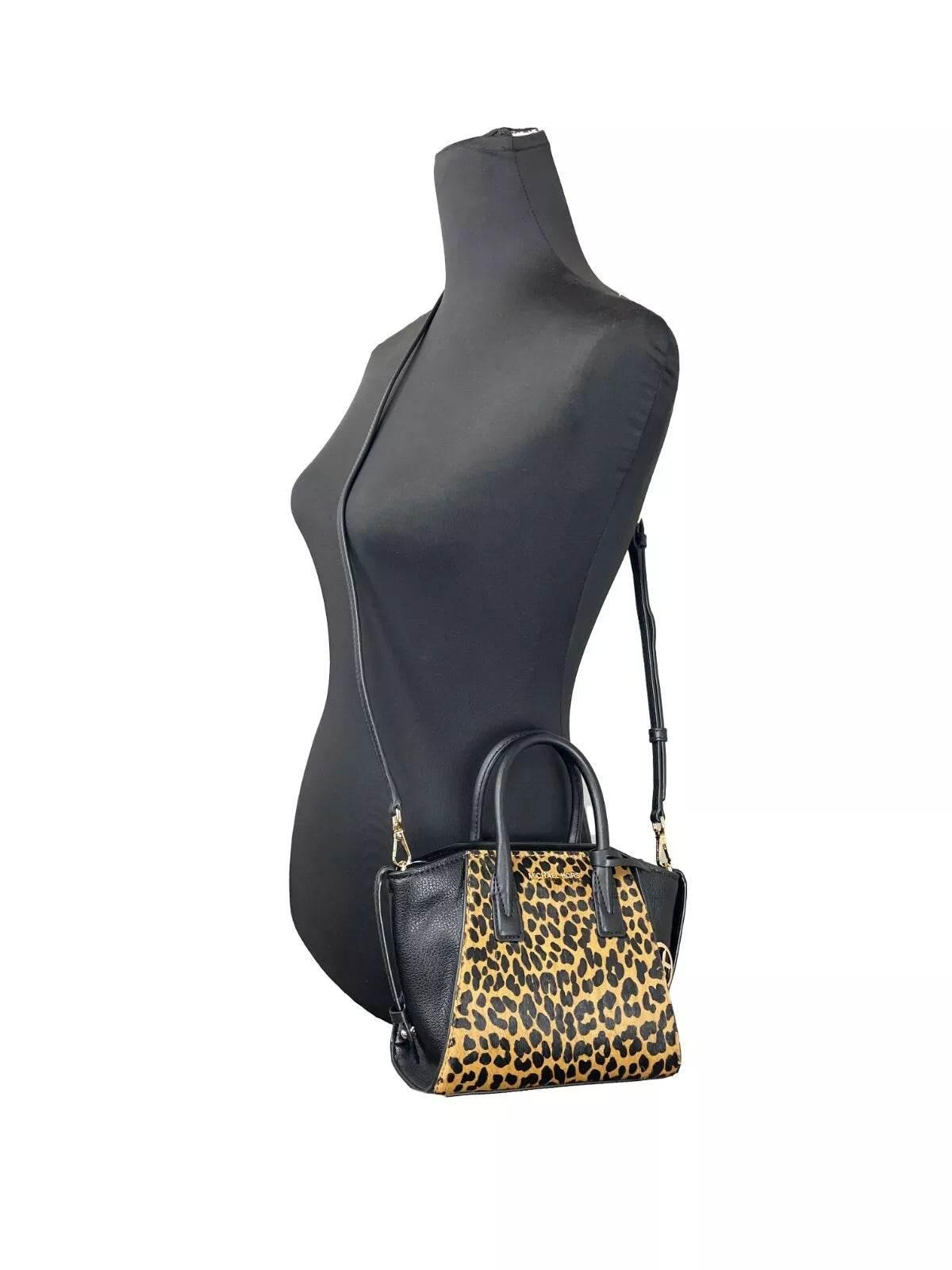 Michael Kors Avril XS Black Cheetah Satchel Crossbody Bag Purse - Hilstor