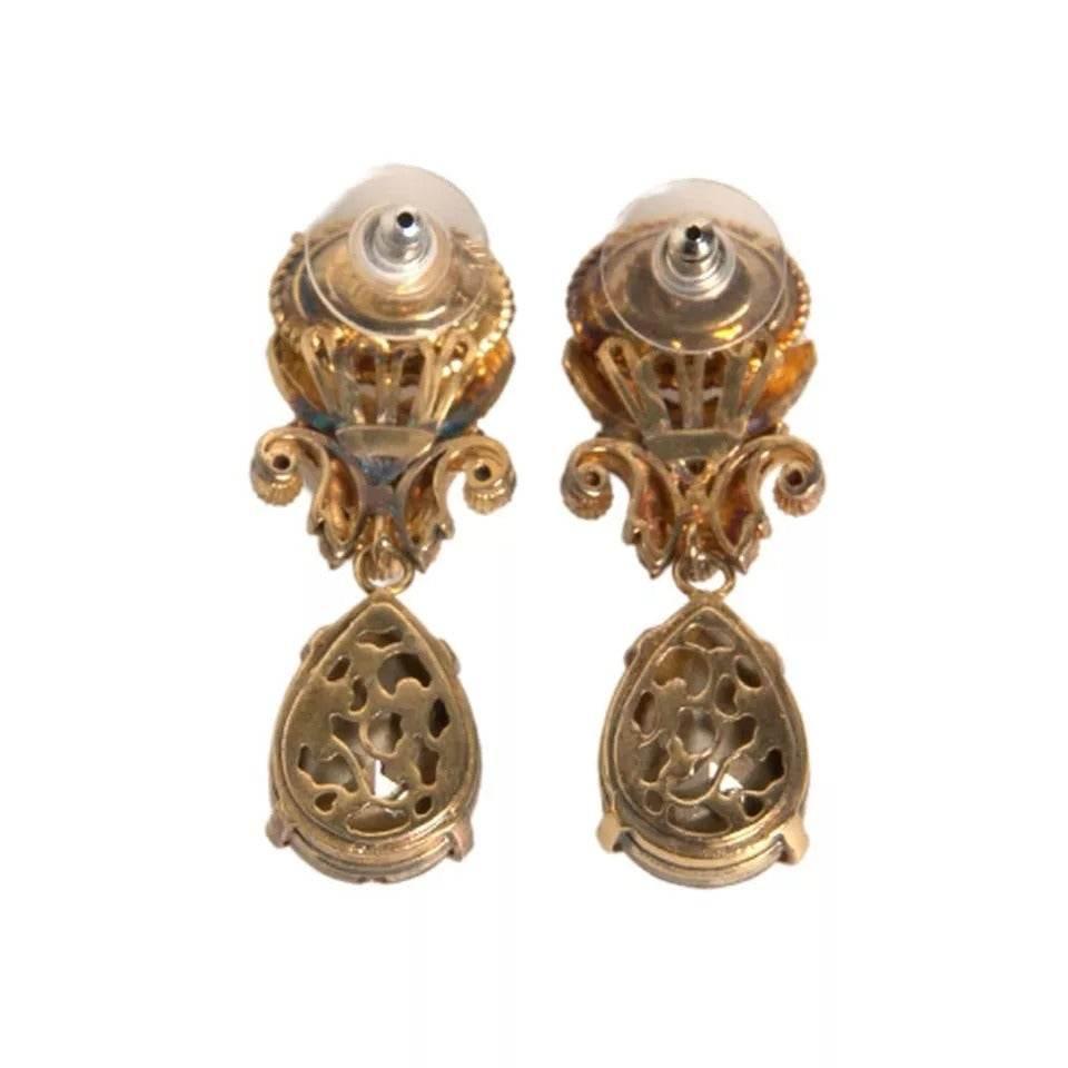 Dolce & Gabbana Gold 925 Sterling Silver Crystal Jewelry Dangling Brooch - Hilstor