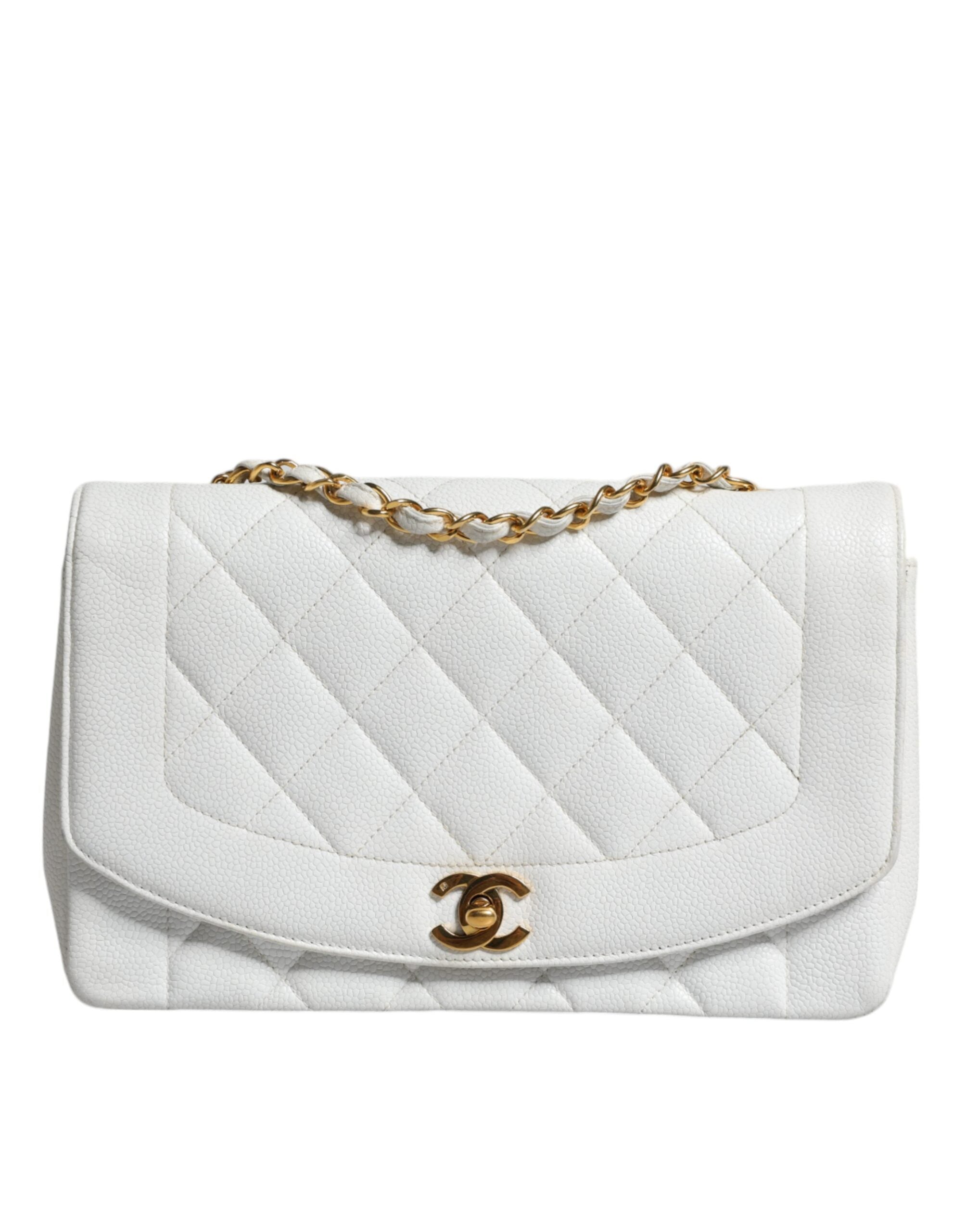Chanel White Medium Classic DIANA skuldertaske Guldbelagt pung