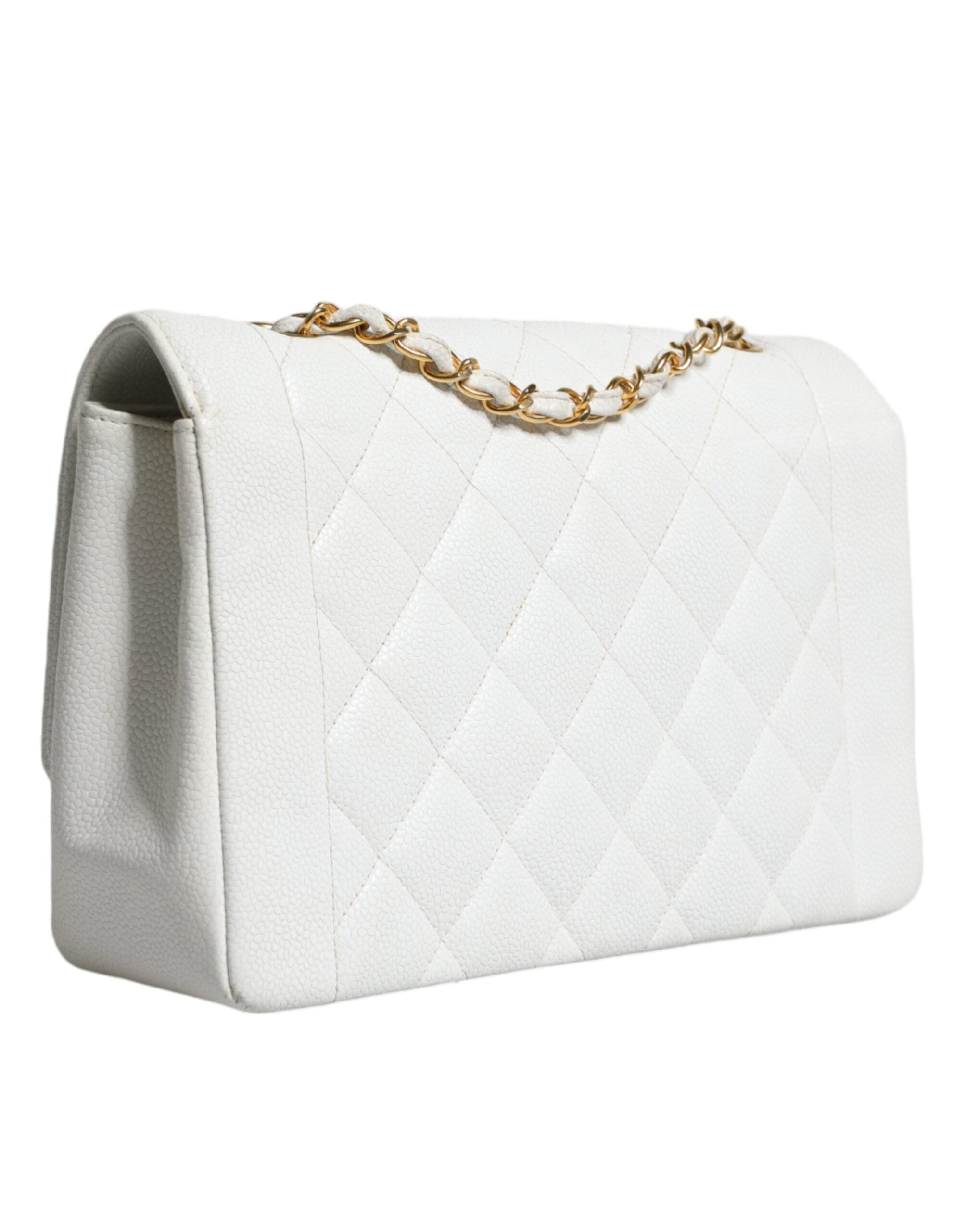 Chanel White Medium Classic DIANA skuldertaske Guldbelagt pung