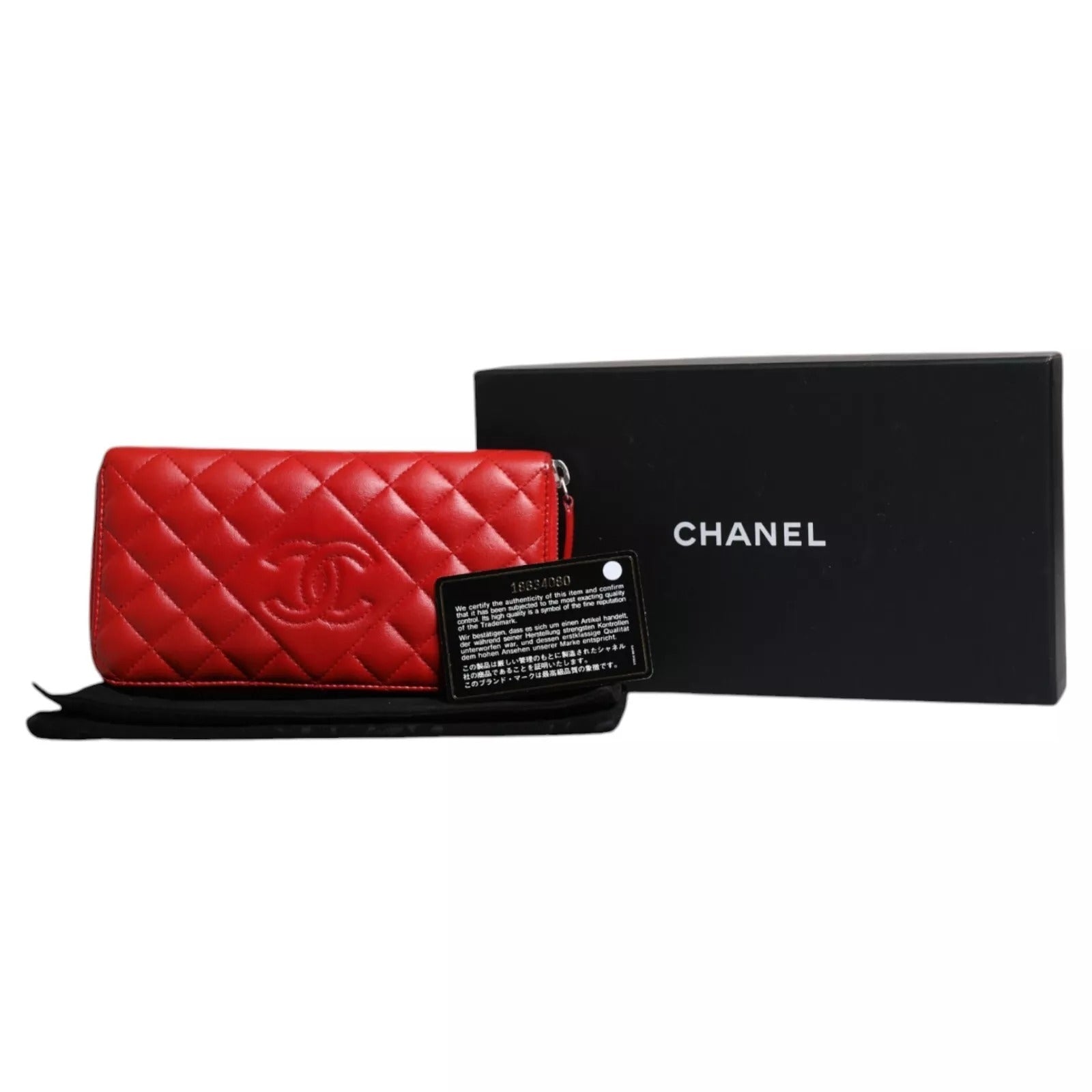 Chanel Rød Quiltet Læder Logo Continental Zip Box