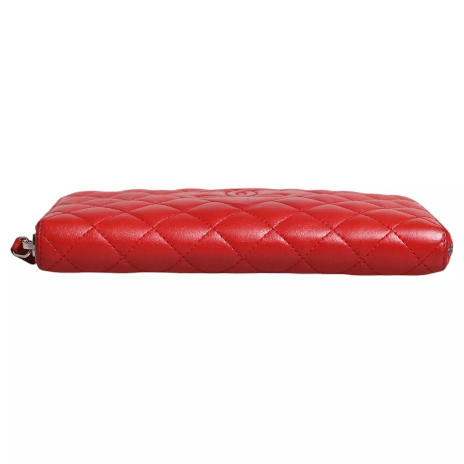 Chanel Rød Quiltet Læder Logo Continental Zip Box