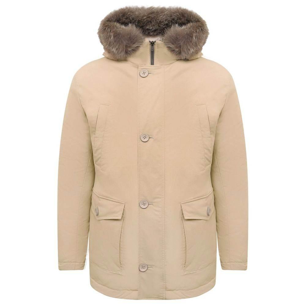 Herno Beige Nylon Men Jacket with Fur-Trimmed Hood - Hilstor