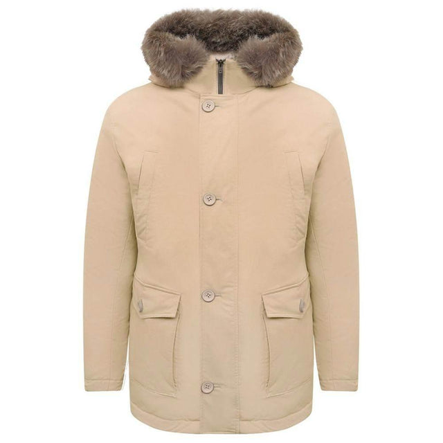 Herno Beige Nylon Men Jacket with Fur-Trimmed Hood - Hilstor