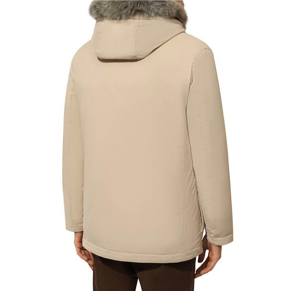 Herno Beige Nylon Men Jacket with Fur-Trimmed Hood - Hilstor