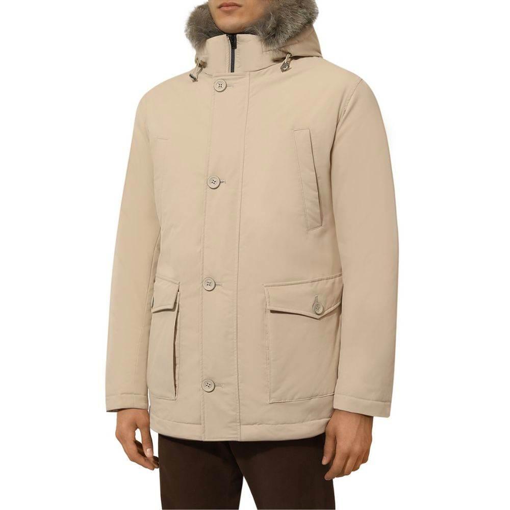 Herno Beige Nylon Men Jacket with Fur-Trimmed Hood - Hilstor