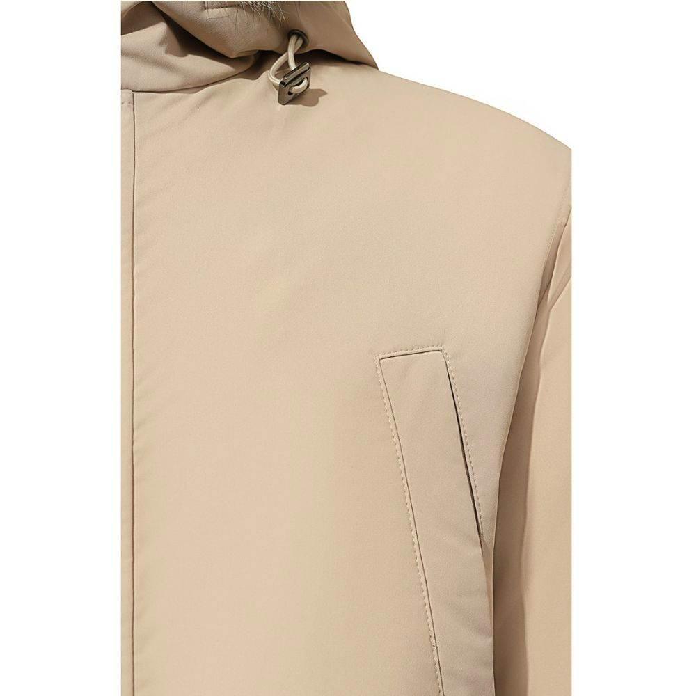 Herno Beige Nylon Men Jacket with Fur-Trimmed Hood - Hilstor