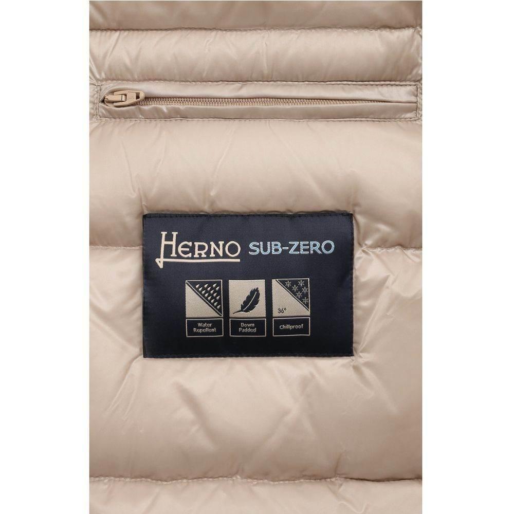 Herno Beige Nylon Men Jacket with Fur-Trimmed Hood - Hilstor