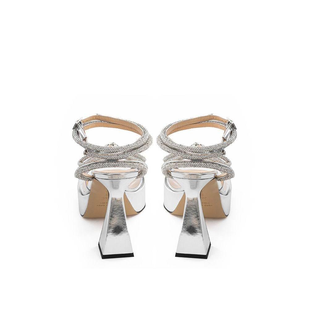 MACH & MACH Elegant Silver Leather Platforms - Hilstor