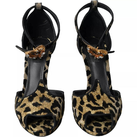 Dolce & Gabbana Gold Leopard Embellished Heel Sandals Shoes - Hilstor