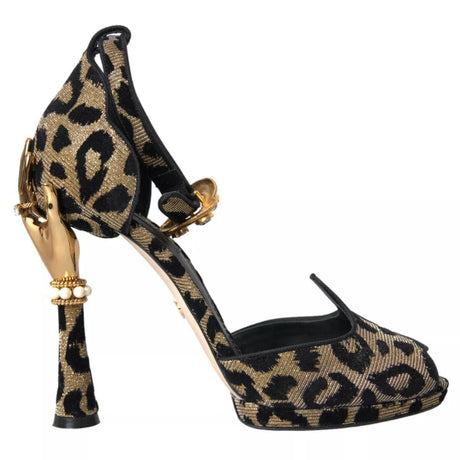 Dolce & Gabbana Gold Leopard Embellished Heel Sandals Shoes - Hilstor