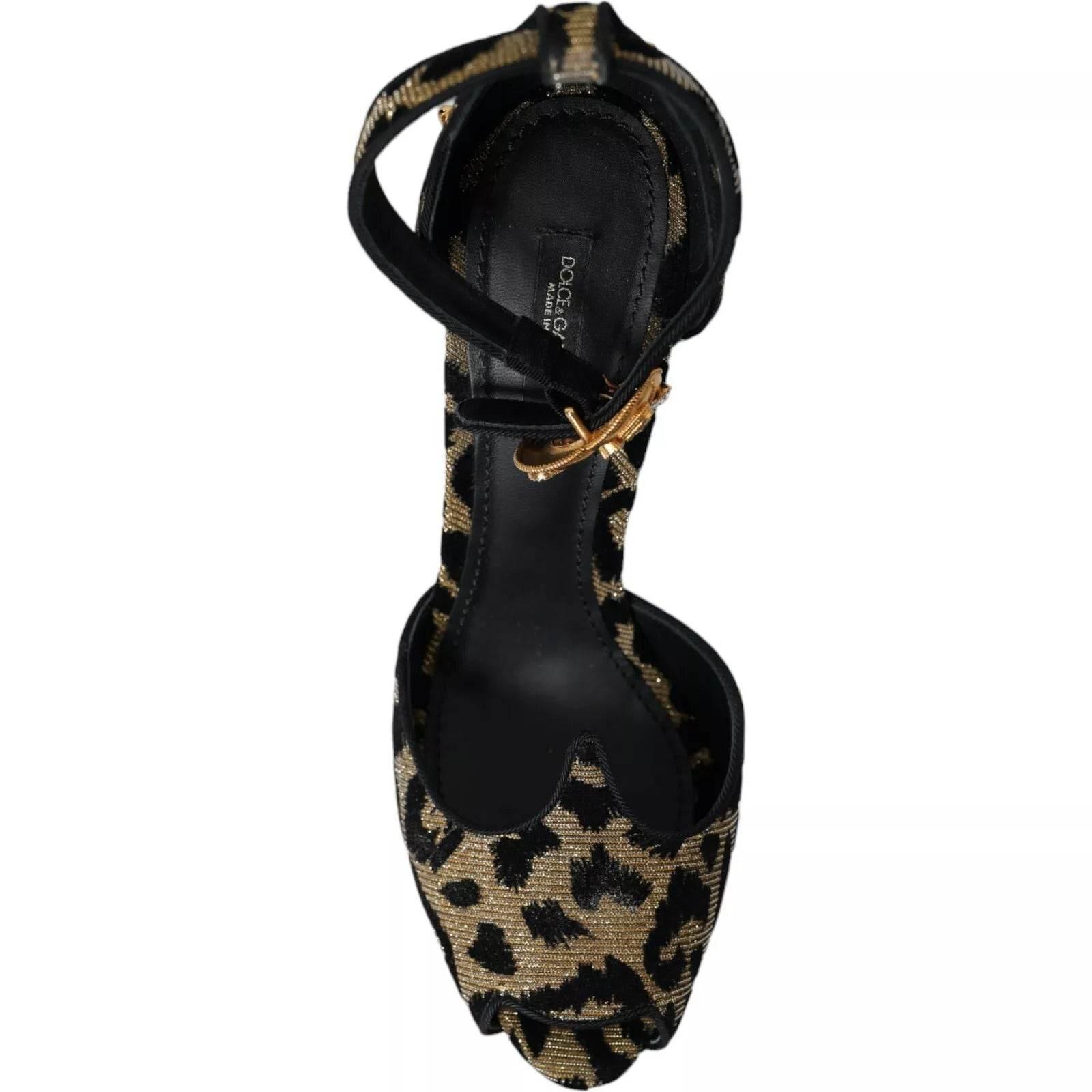 Dolce & Gabbana Gold Leopard Embellished Heel Sandals Shoes - Hilstor