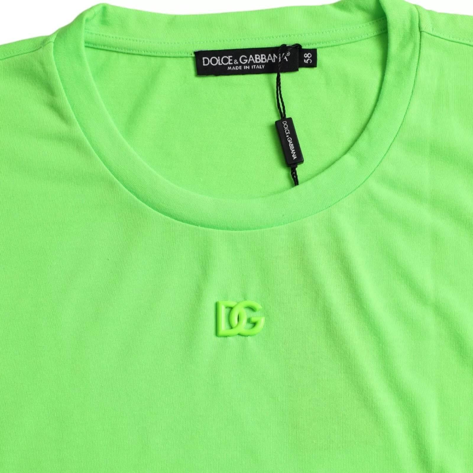 Dolce & Gabbana Green Embossed Logo Crew Neck Neon T-shirt - Hilstor