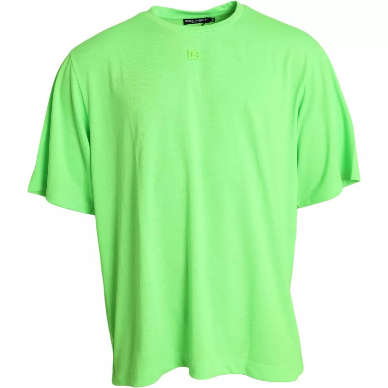 Dolce & Gabbana Green Embossed Logo Crew Neck Neon T-shirt - Hilstor
