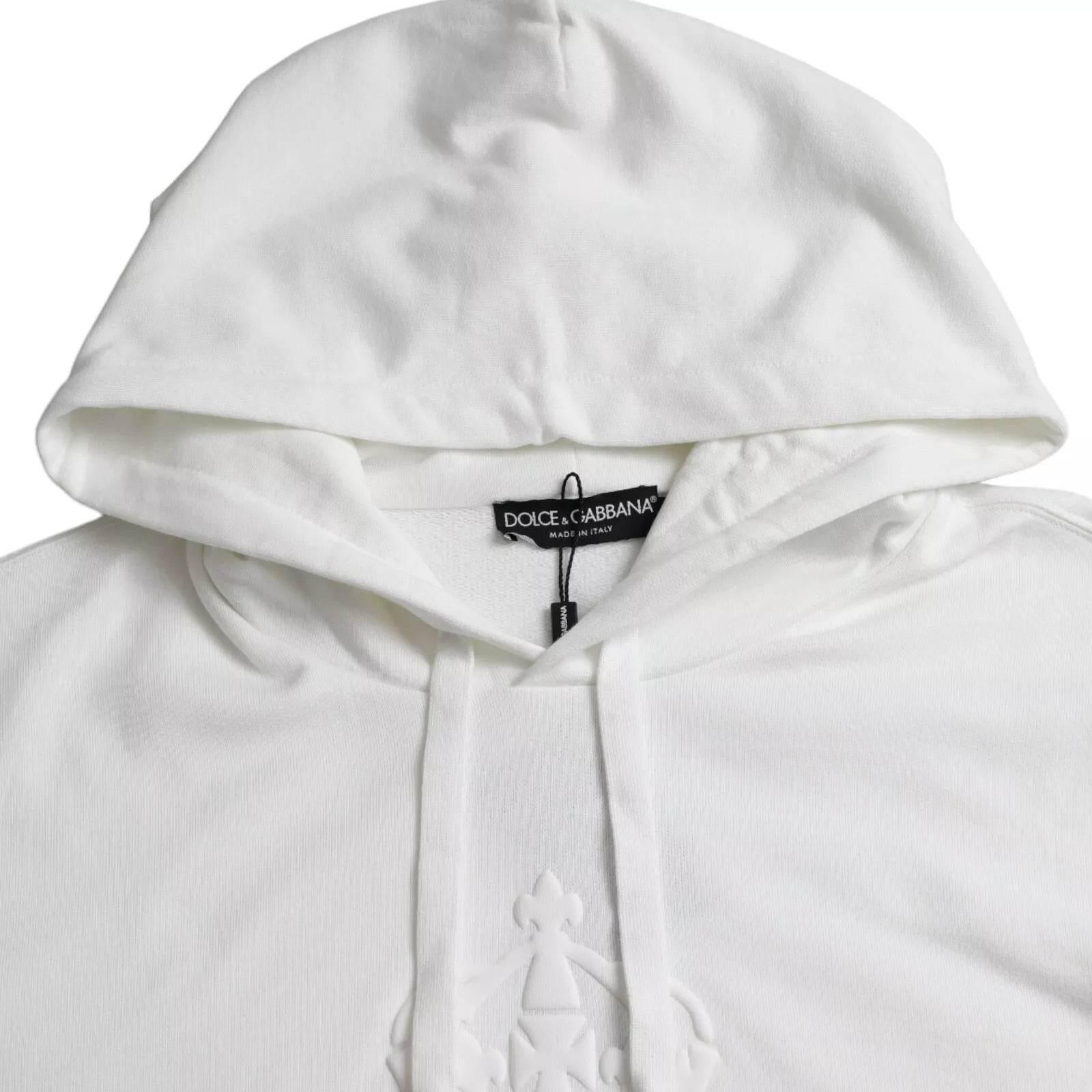 Dolce & Gabbana White Cotton Hooded Pullover Sweatshirt Sweater - Hilstor