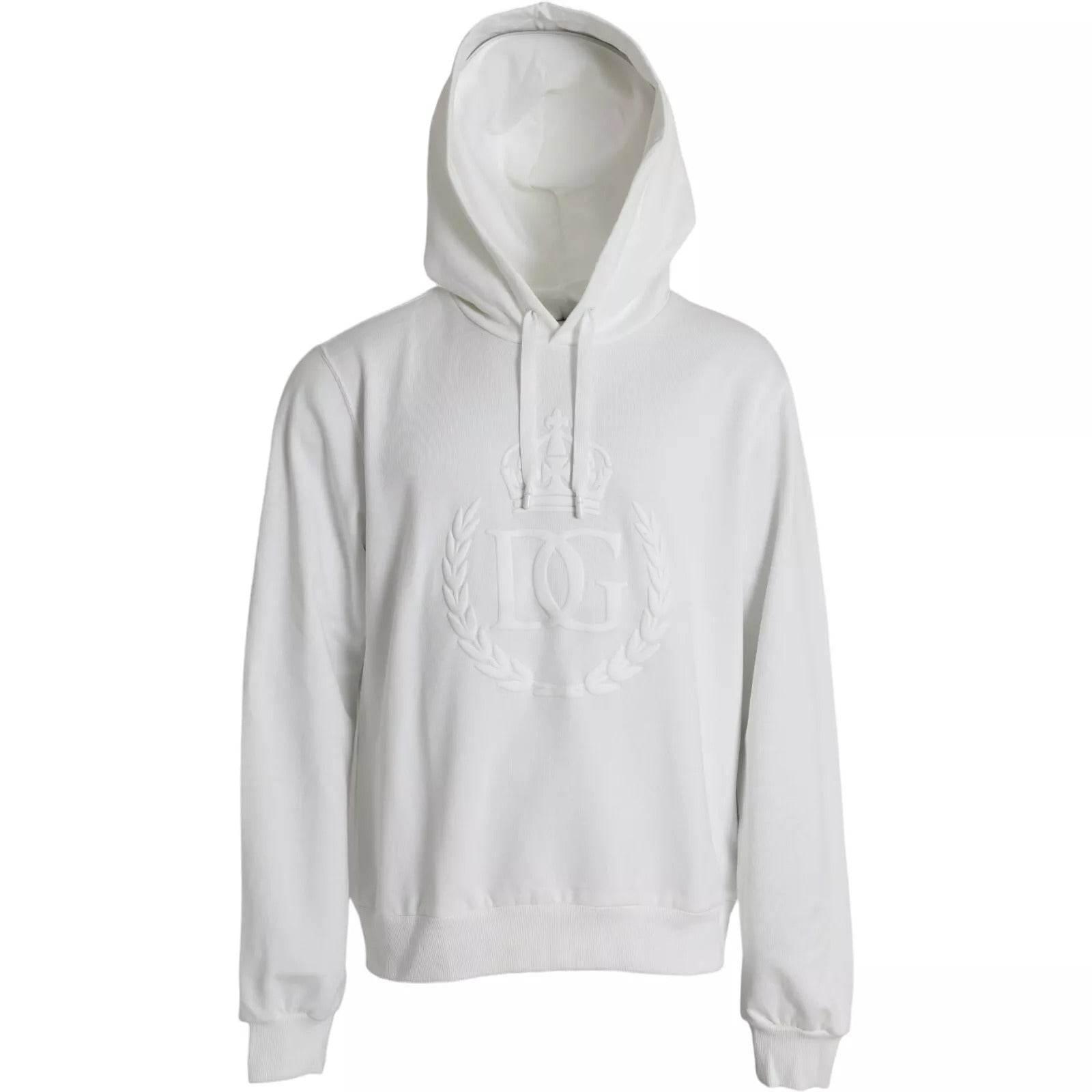 Dolce & Gabbana White Cotton Hooded Pullover Sweatshirt Sweater - Hilstor