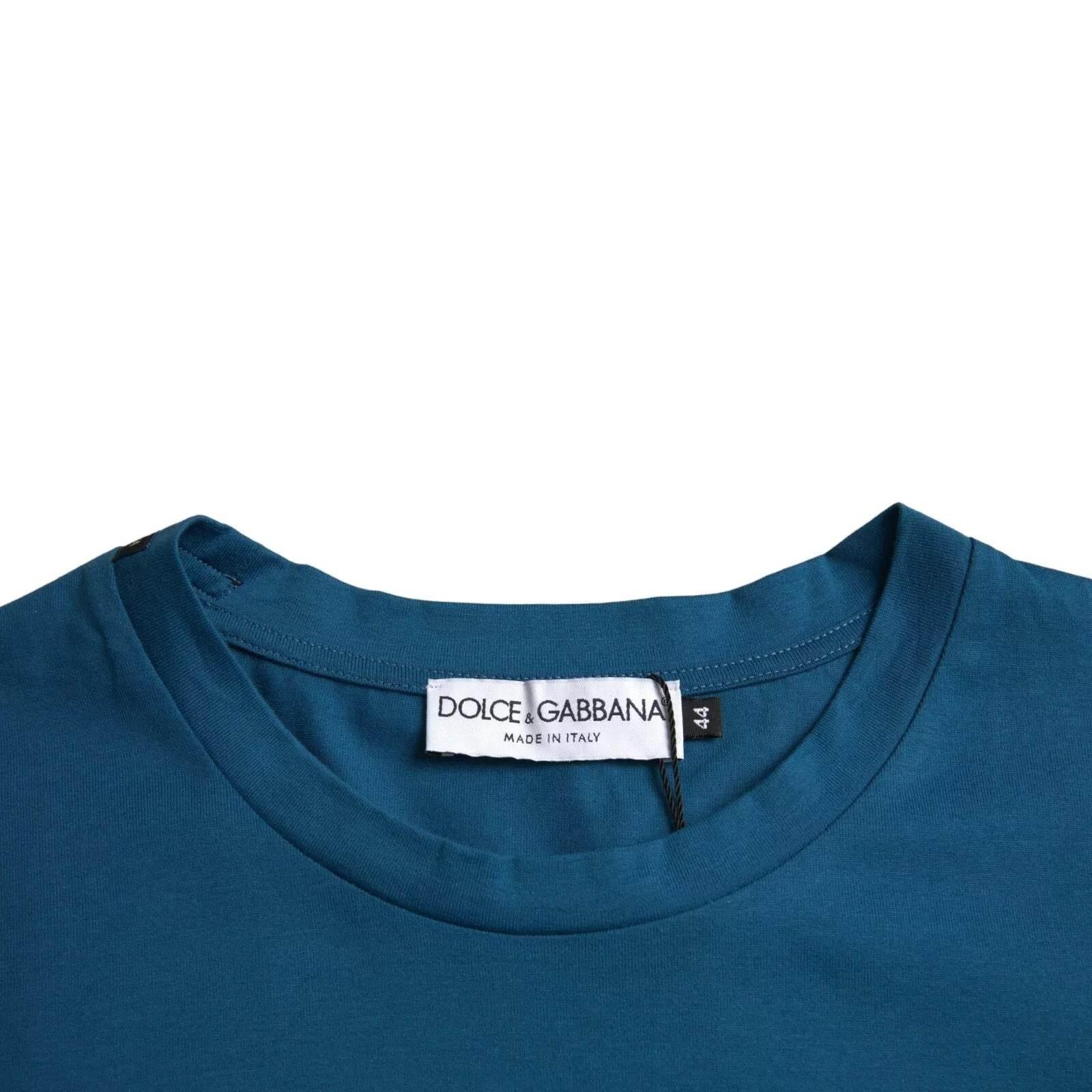 Dolce & Gabbana Blue Logo Cotton Round Neck Short Sleeves T-shirt - Hilstor
