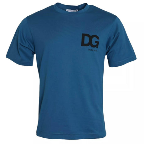 Dolce & Gabbana Blue Logo Cotton Round Neck Short Sleeves T-shirt - Hilstor