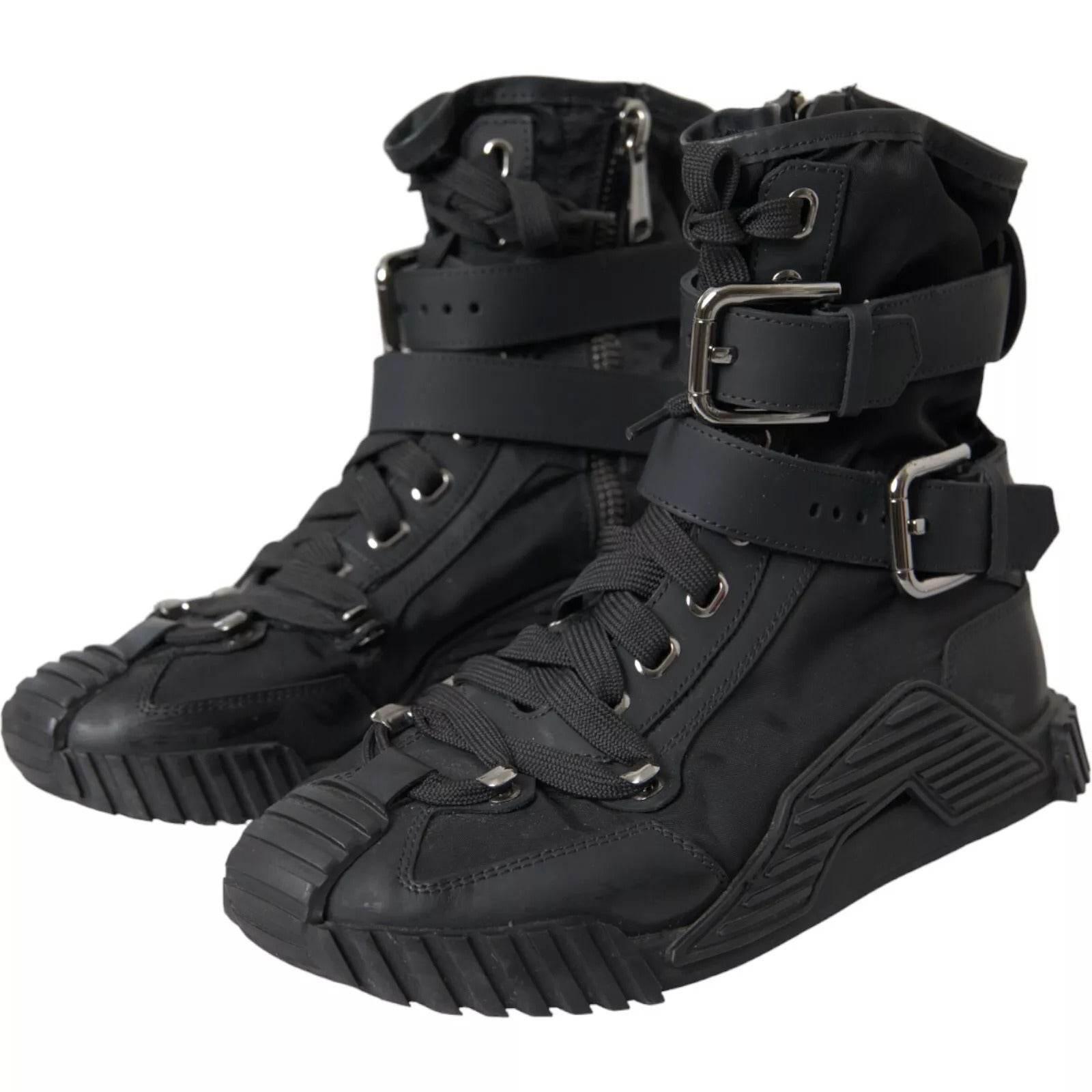 Dolce & Gabbana Black Nylon NS1 High Top Sneakers Shoes - Hilstor