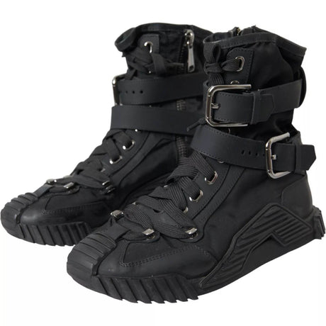 Dolce & Gabbana Black Nylon NS1 High Top Sneakers Shoes - Hilstor