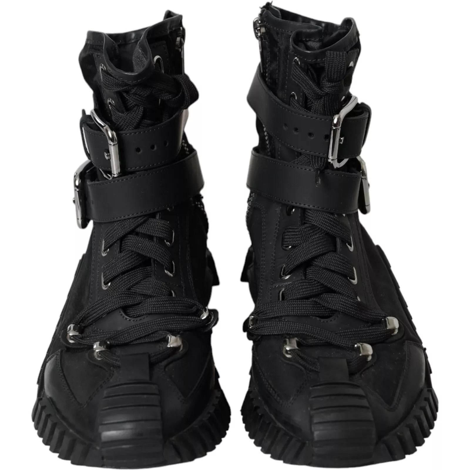 Dolce & Gabbana Black Nylon NS1 High Top Sneakers Shoes - Hilstor
