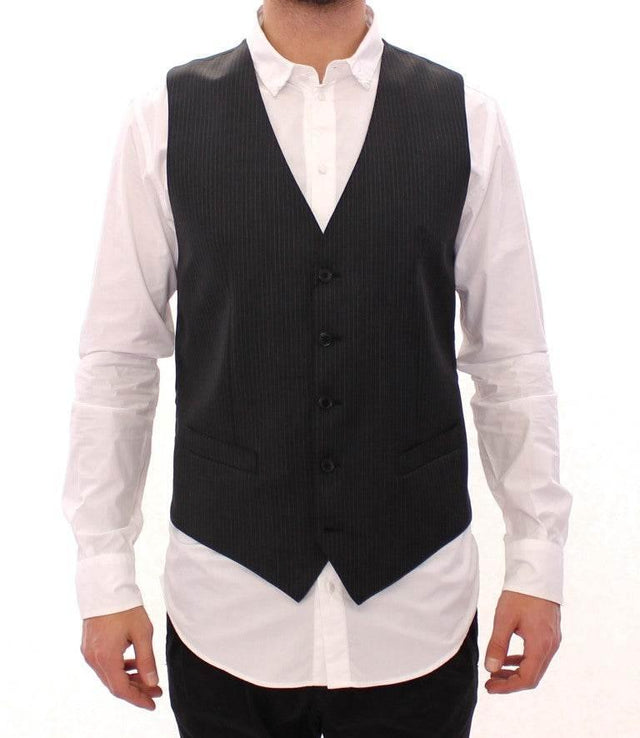 Dolce & Gabbana Elegant Gray Striped Dress Vest - Hilstor