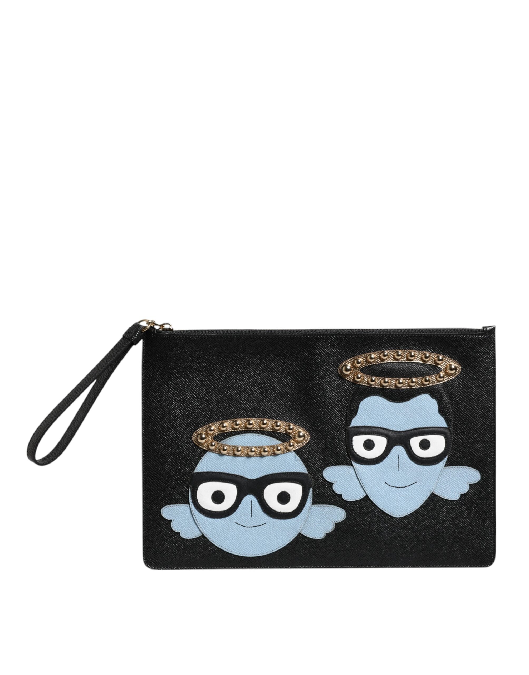 Dolce &amp; Gabbana sort læder #DGFAMILY Udsmykket mænd lynlåstaske