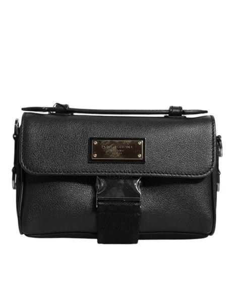 Dolce & Gabbana Black Logo Plaque Leather Buckled Shoulder Crossbody Bag - Hilstor