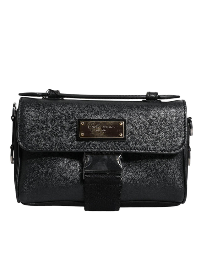 Dolce & Gabbana Black Logo Plaque Leather Buckled Shoulder Crossbody Bag - Hilstor