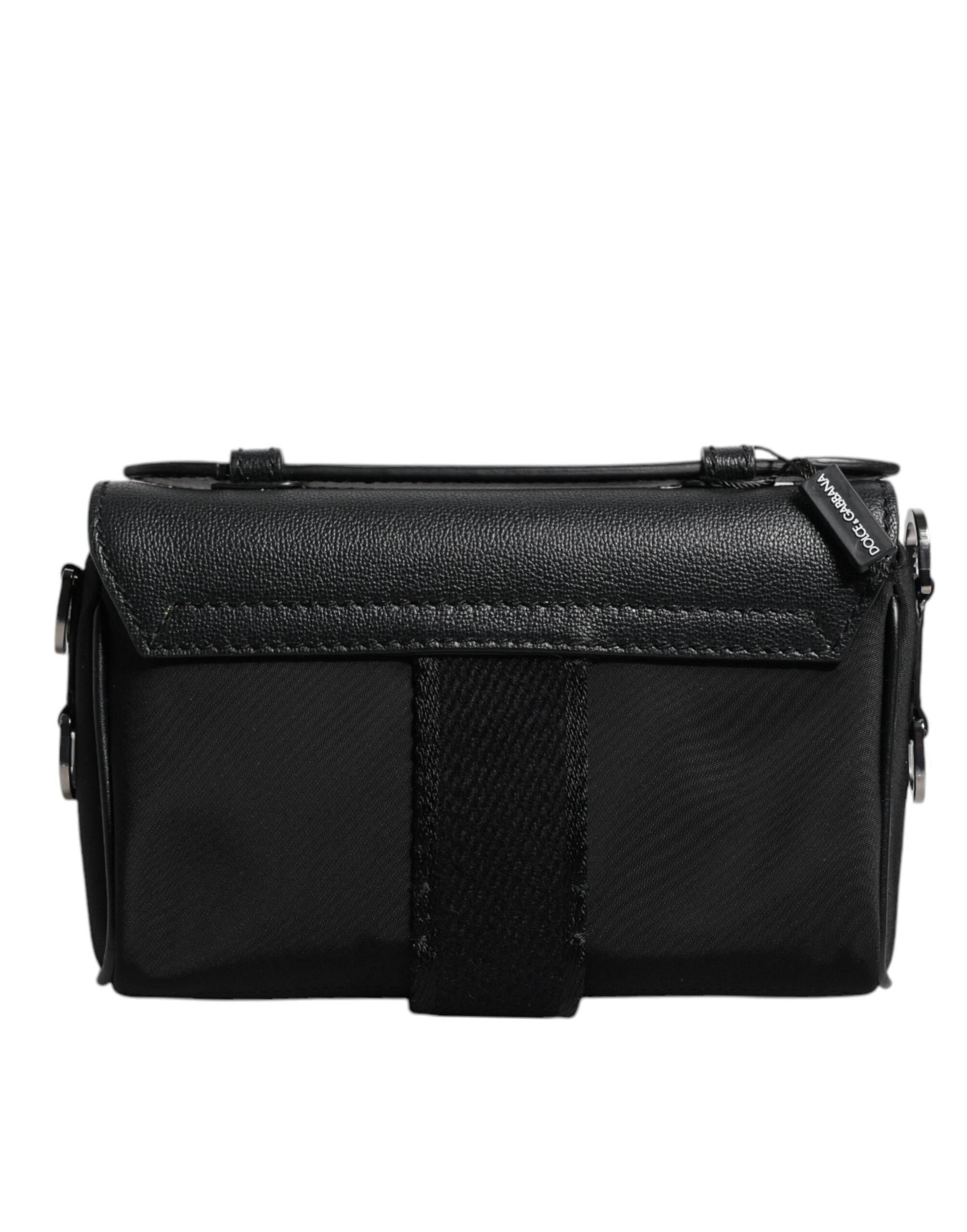 Dolce & Gabbana Black Logo Plaque Leather Buckled Shoulder Crossbody Bag - Hilstor