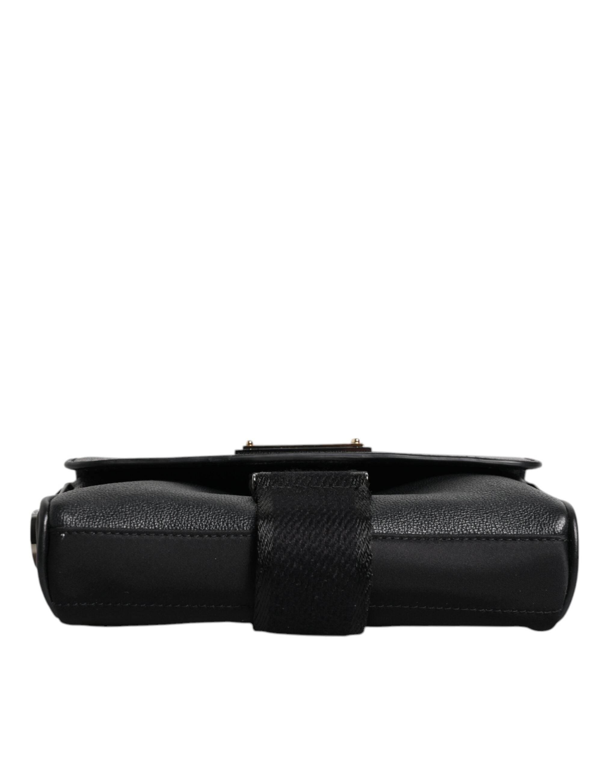 Dolce & Gabbana Black Logo Plaque Leather Buckled Shoulder Crossbody Bag - Hilstor