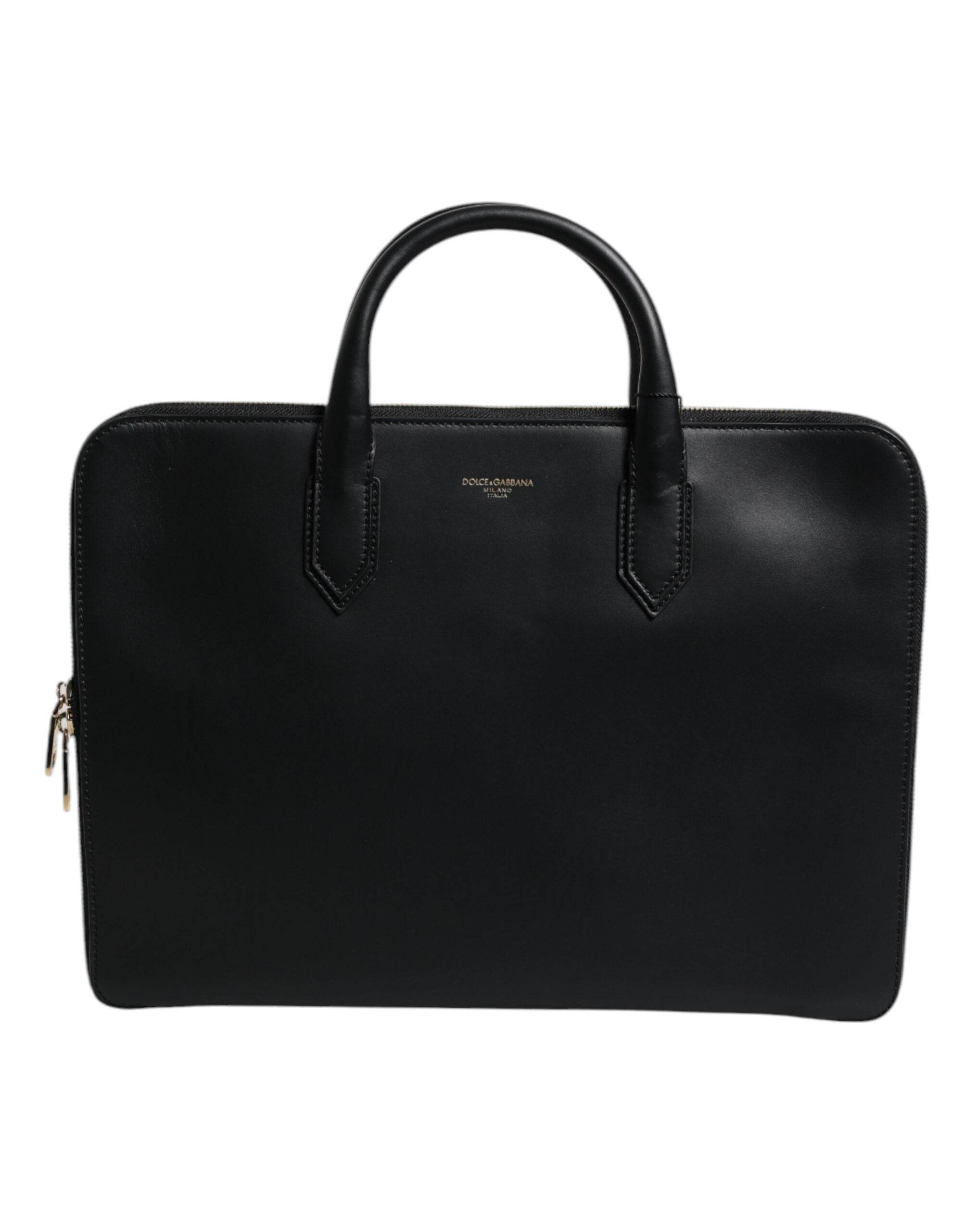 Dolce & Gabbana Black Calfskin Heat Pressed Logo Monreale Briefcase Bag - Hilstor