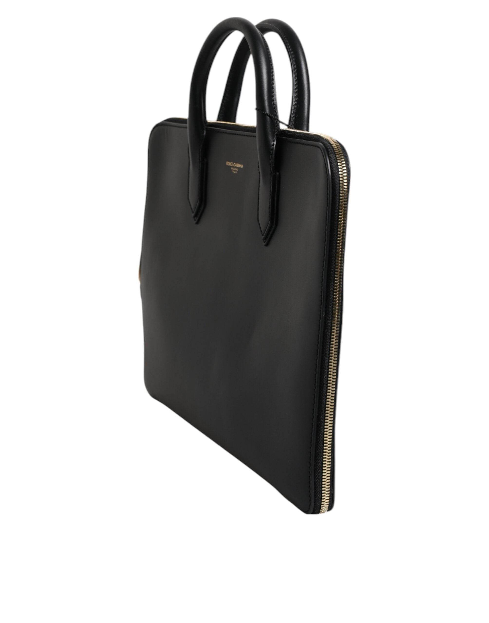 Dolce & Gabbana Black Calfskin Heat Pressed Logo Monreale Briefcase Bag - Hilstor