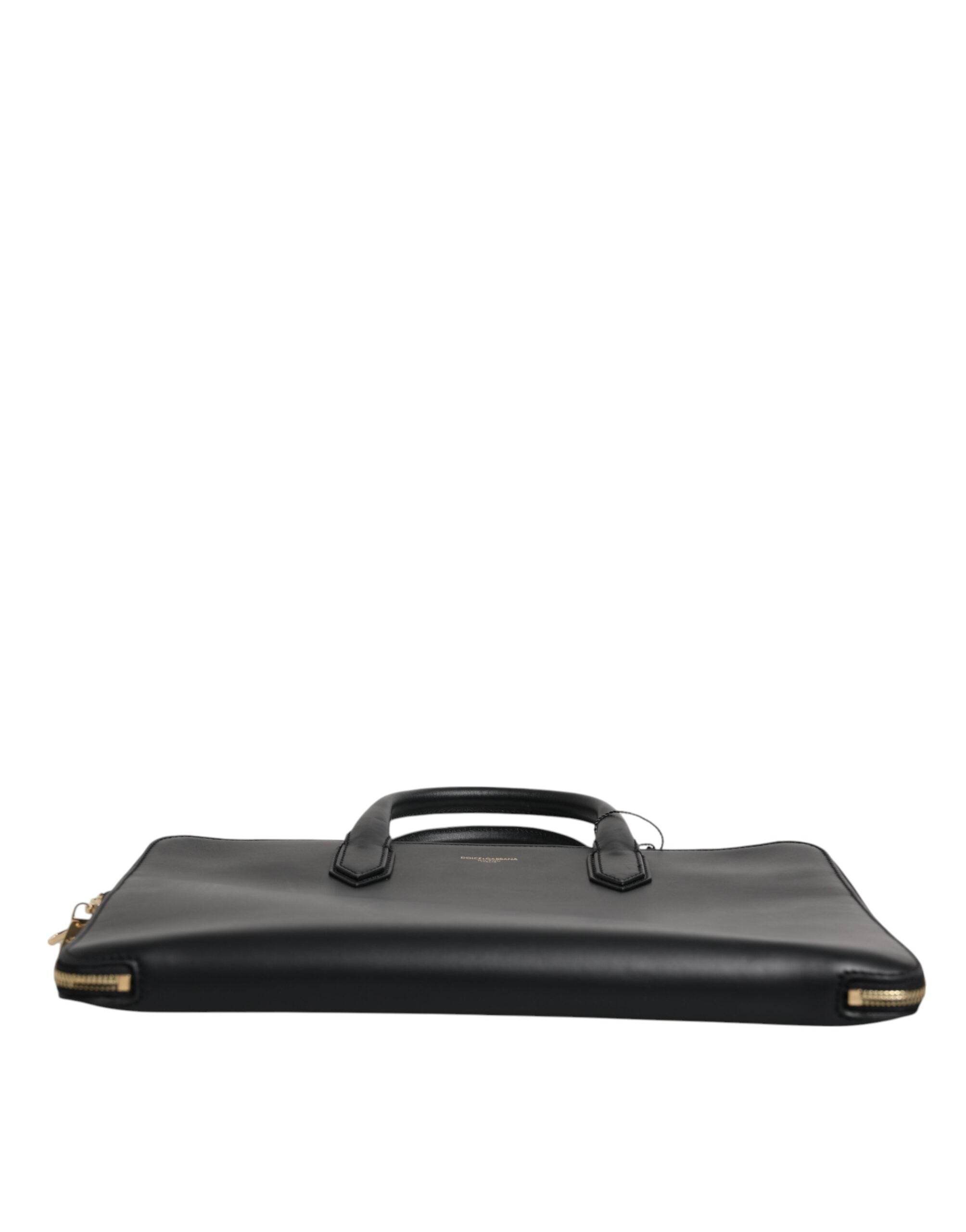 Dolce & Gabbana Black Calfskin Heat Pressed Logo Monreale Briefcase Bag - Hilstor
