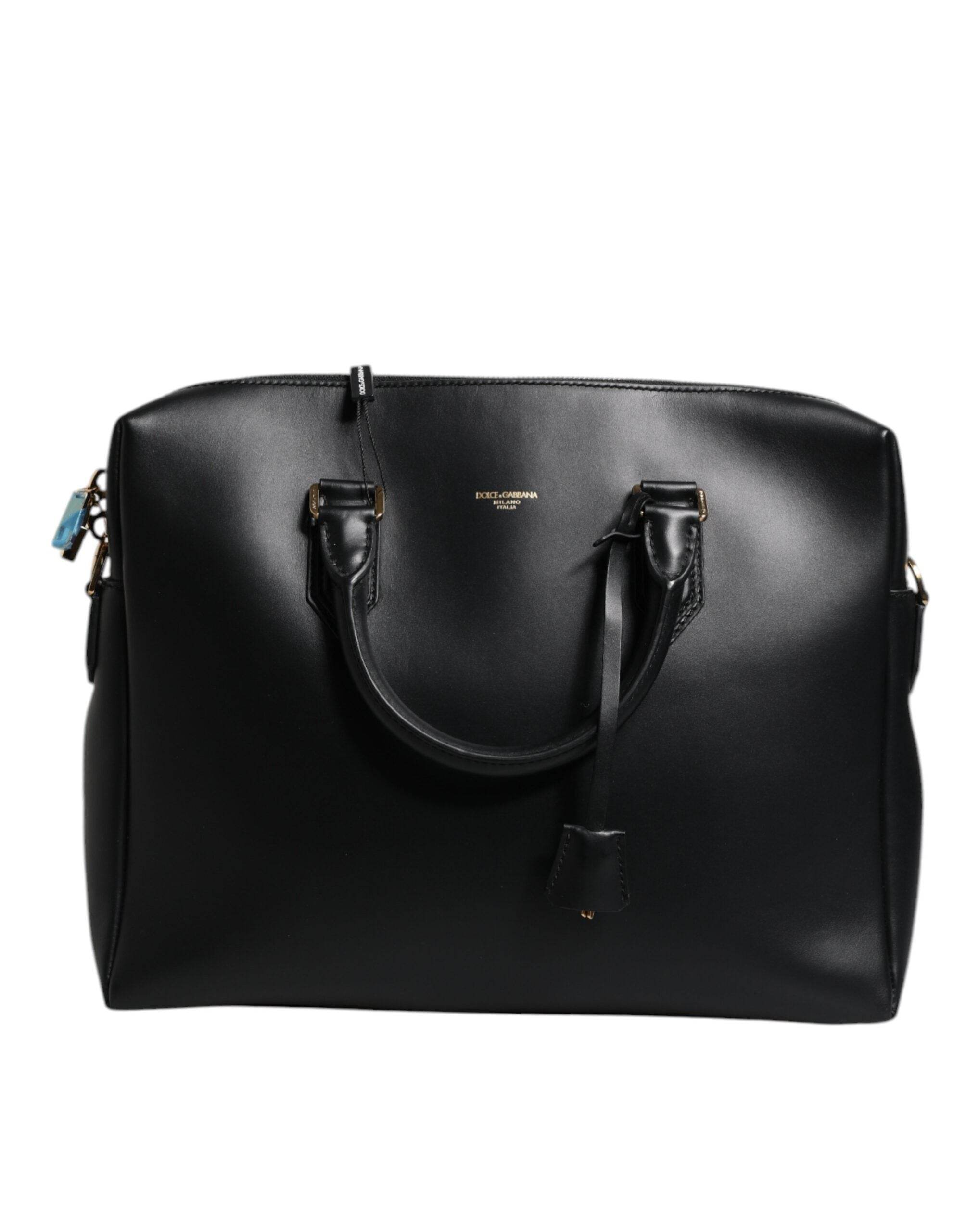 Dolce & Gabbana Black Smooth Leather Logo Printed Monreale Briefcase Bag - Hilstor