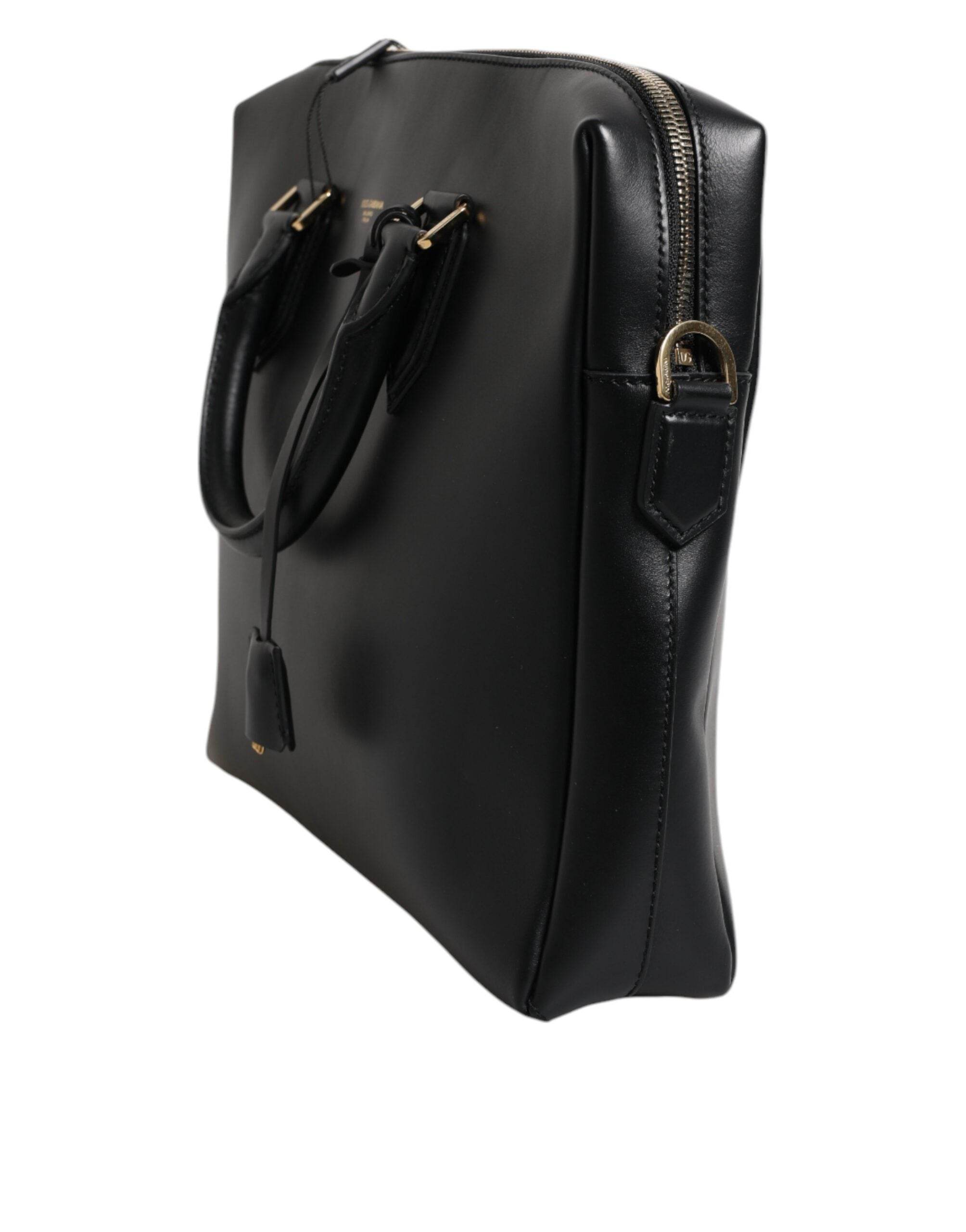 Dolce & Gabbana Black Smooth Leather Logo Printed Monreale Briefcase Bag - Hilstor
