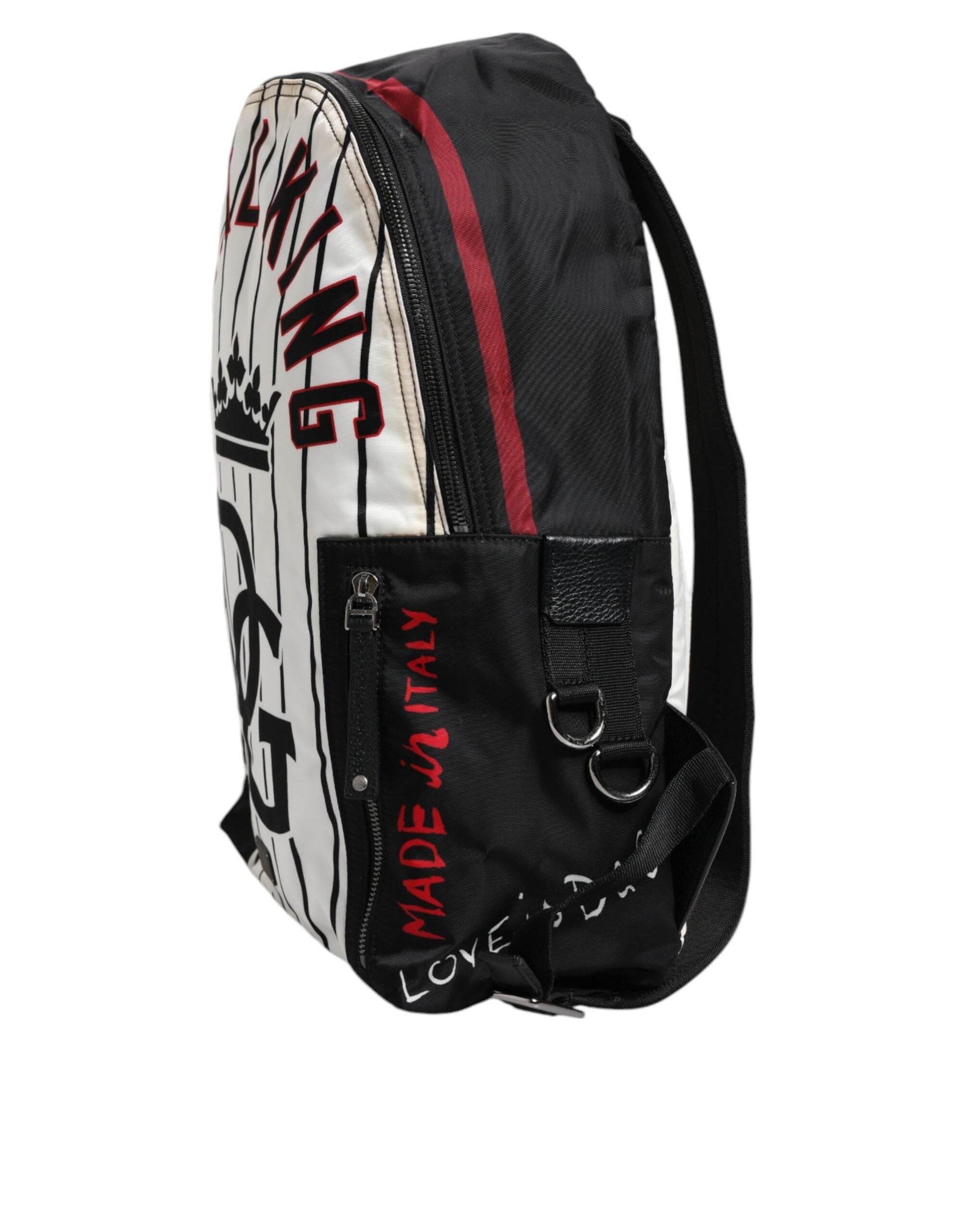 Dolce & Gabbana Black White Vulcano Royal King Print Men Backpack Bag - Hilstor