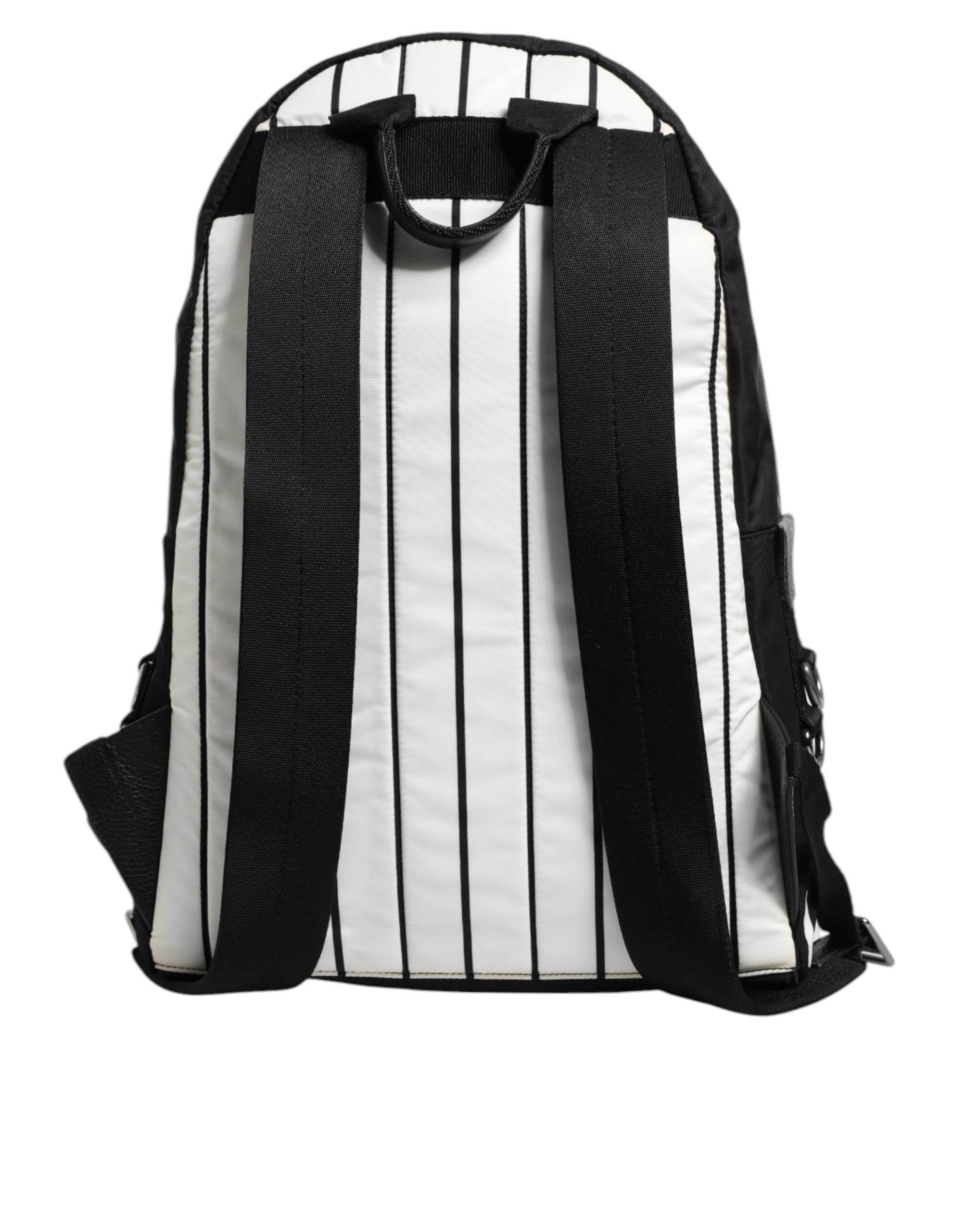 Dolce & Gabbana Black White Vulcano Royal King Print Men Backpack Bag - Hilstor