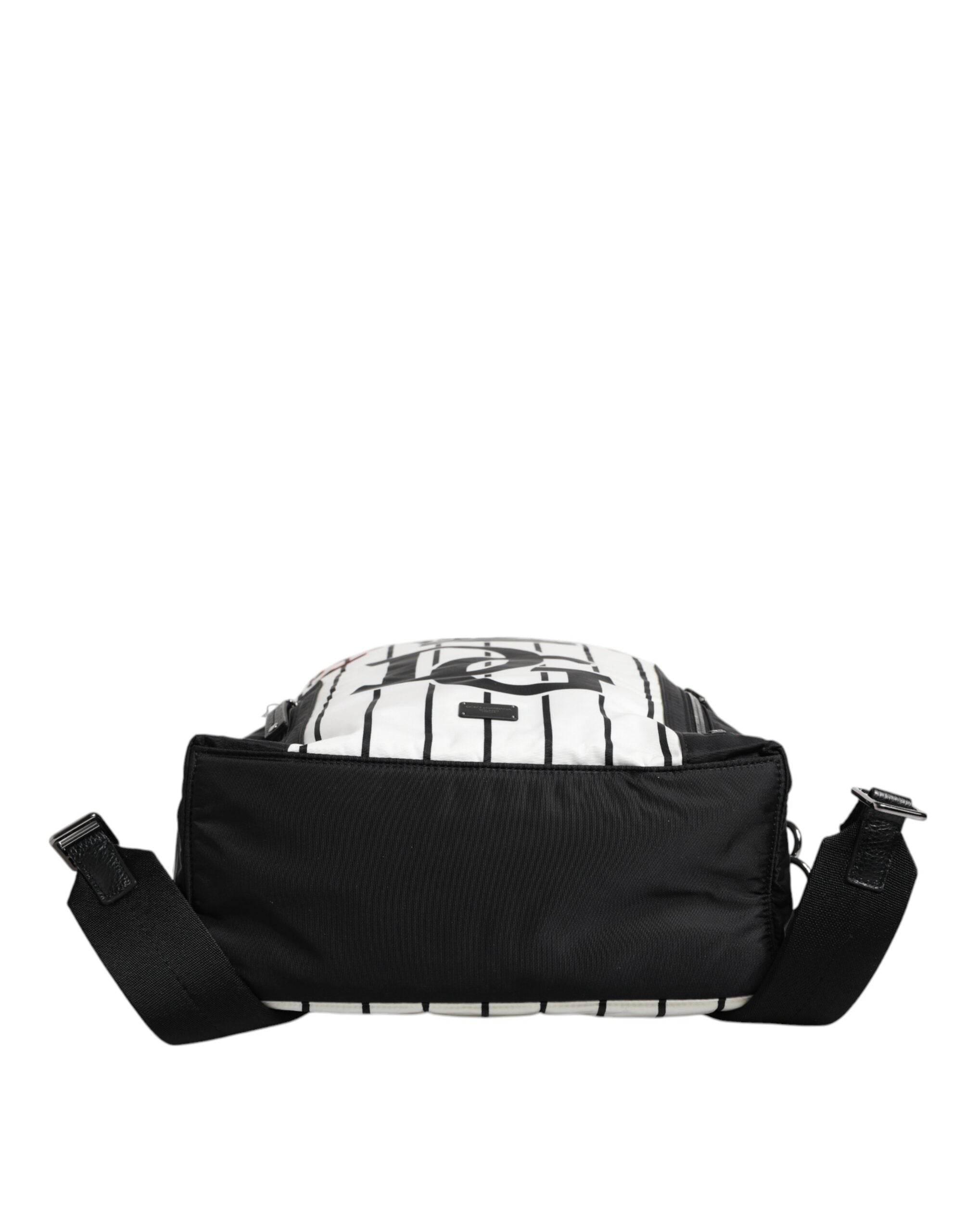 Dolce & Gabbana Black White Vulcano Royal King Print Men Backpack Bag - Hilstor