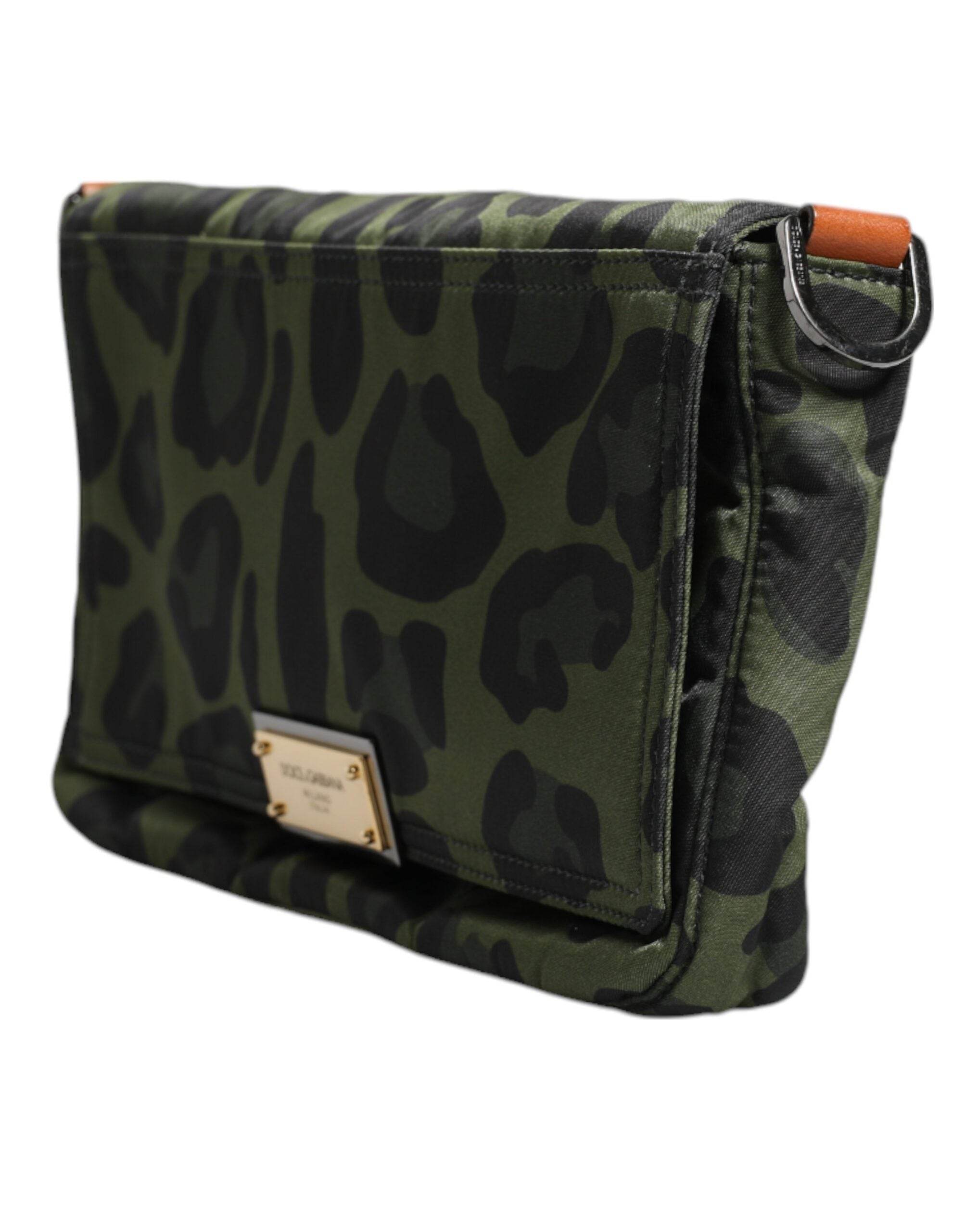 Dolce & Gabbana Green Nylon Leopard Print Shell Messenger Crossbody Bag - Hilstor