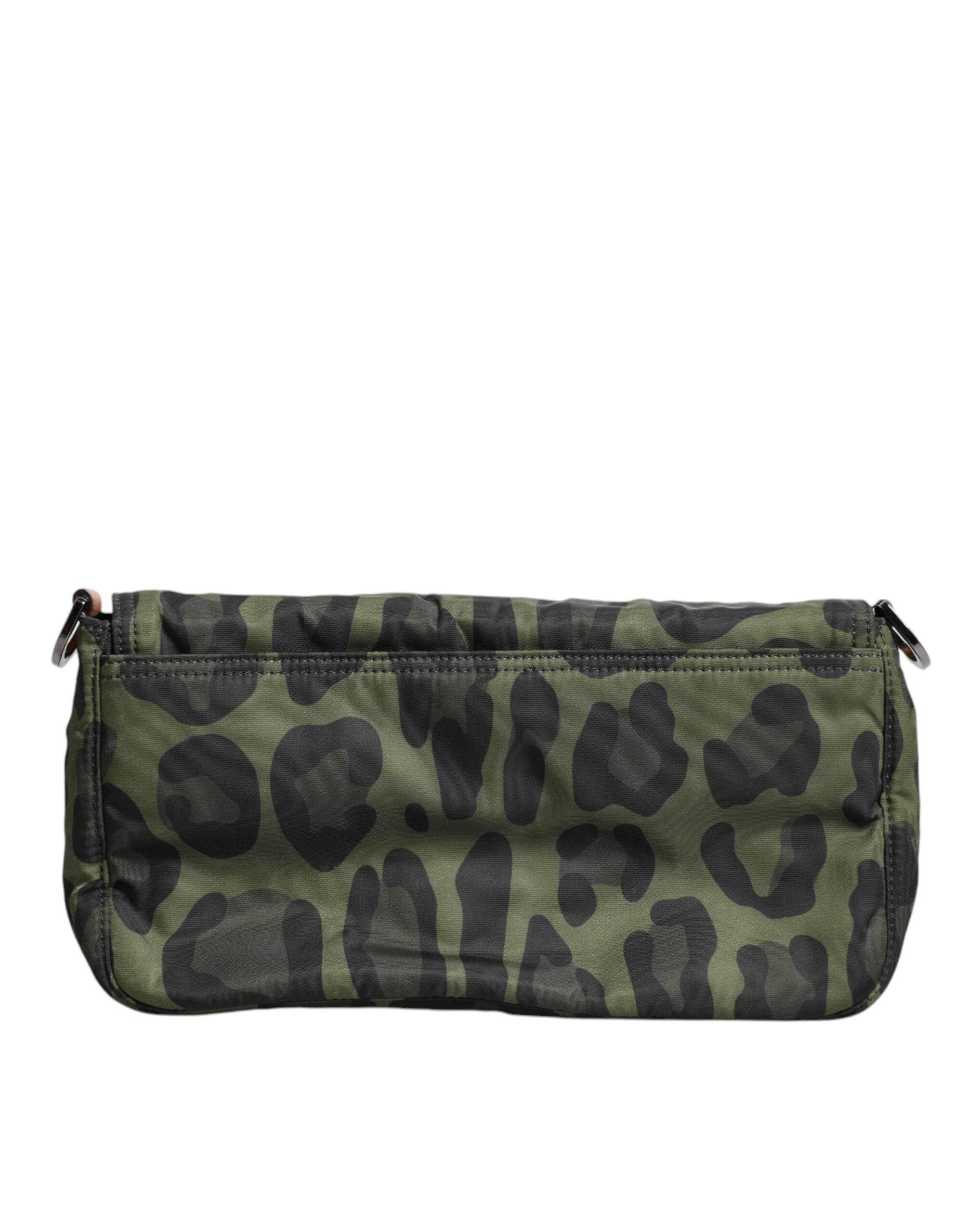 Dolce & Gabbana Green Nylon Leopard Print Shell Messenger Crossbody Bag - Hilstor