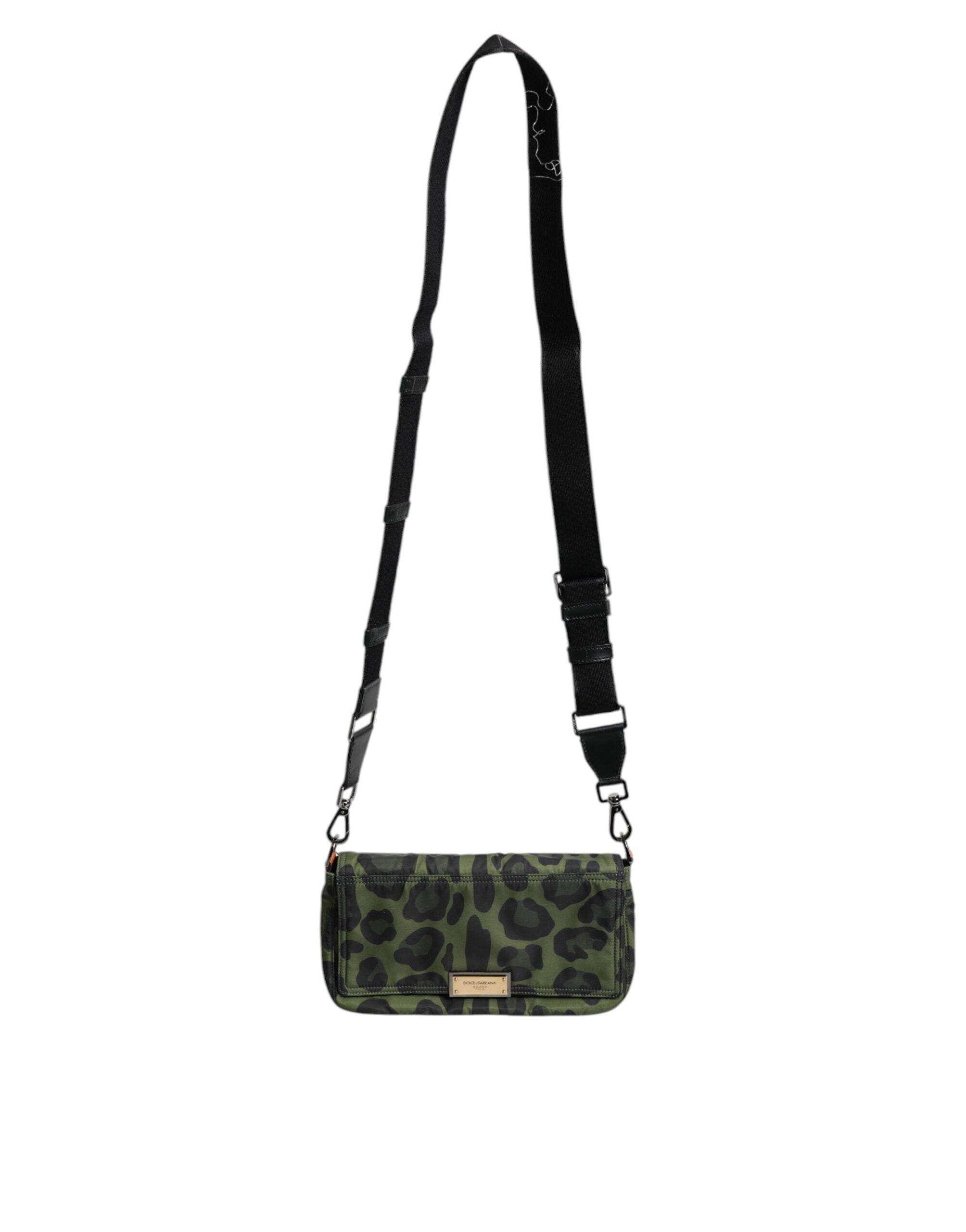 Dolce & Gabbana Green Nylon Leopard Print Shell Messenger Crossbody Bag - Hilstor