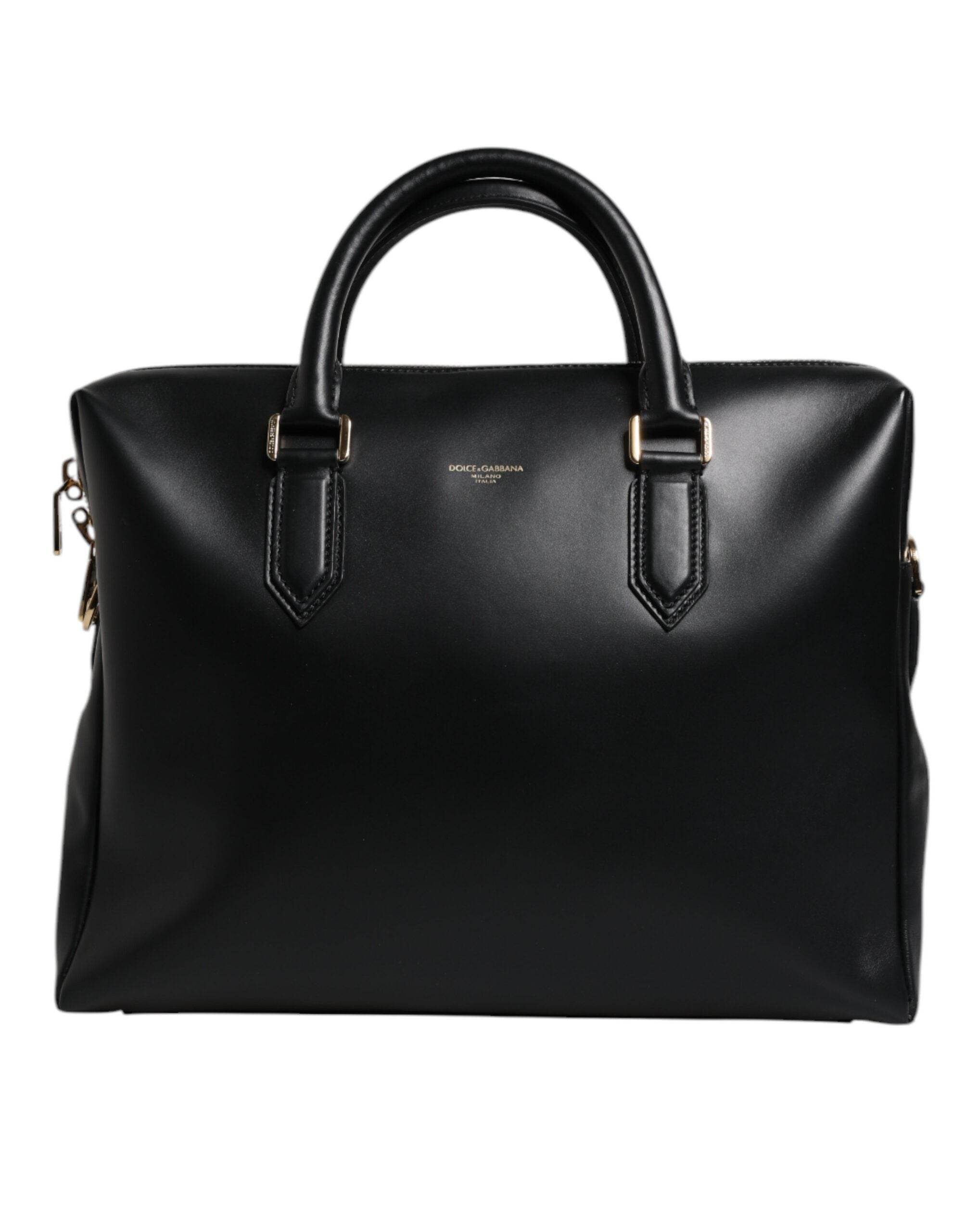 Dolce & Gabbana Black Calfskin Leather Heat Pressed Logo Briefcase Bag - Hilstor