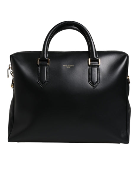 Dolce &amp; Gabbana sort kalveskind læder varmepresset logo dokumentmappetaske