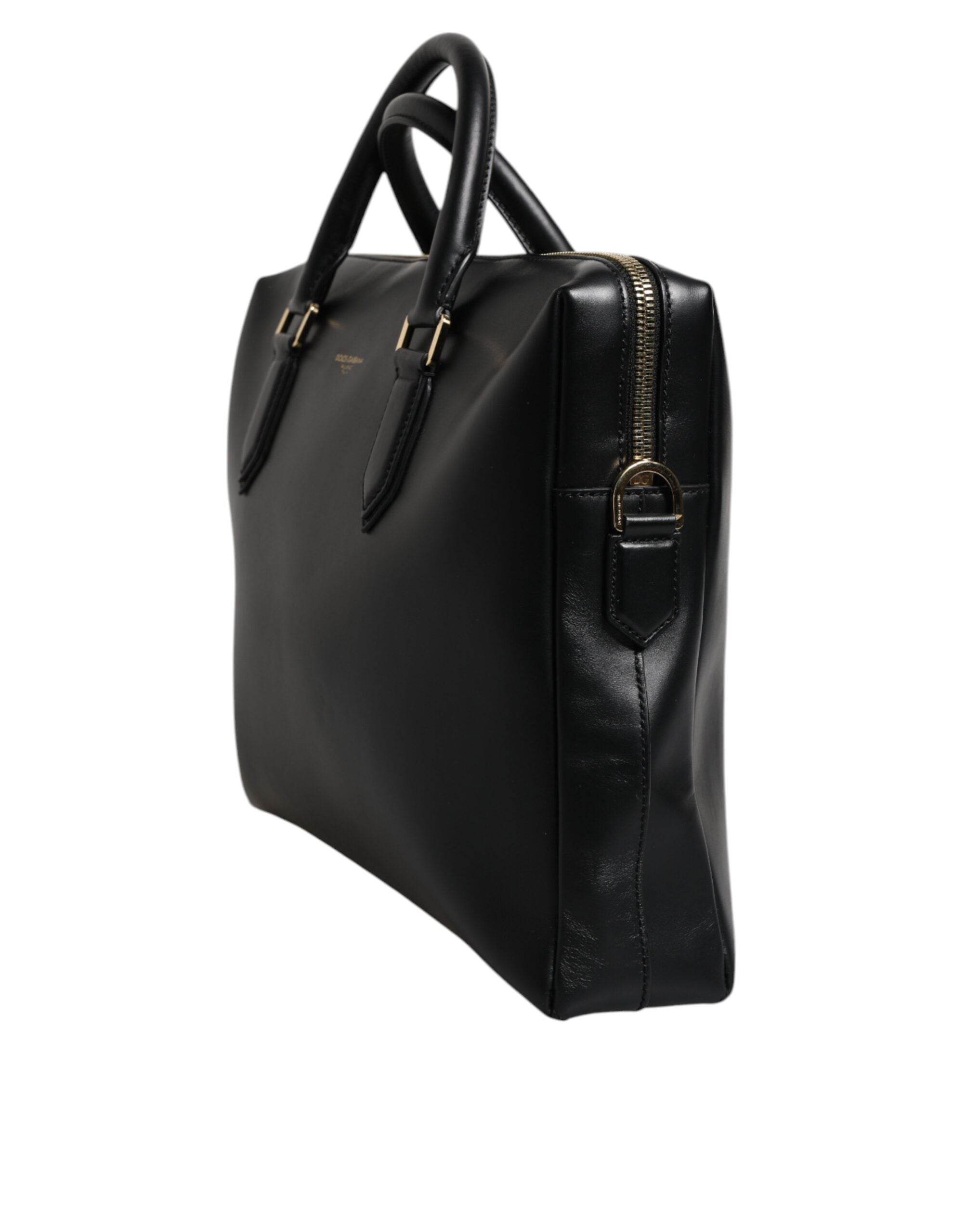 Dolce & Gabbana Black Calfskin Leather Heat Pressed Logo Briefcase Bag - Hilstor