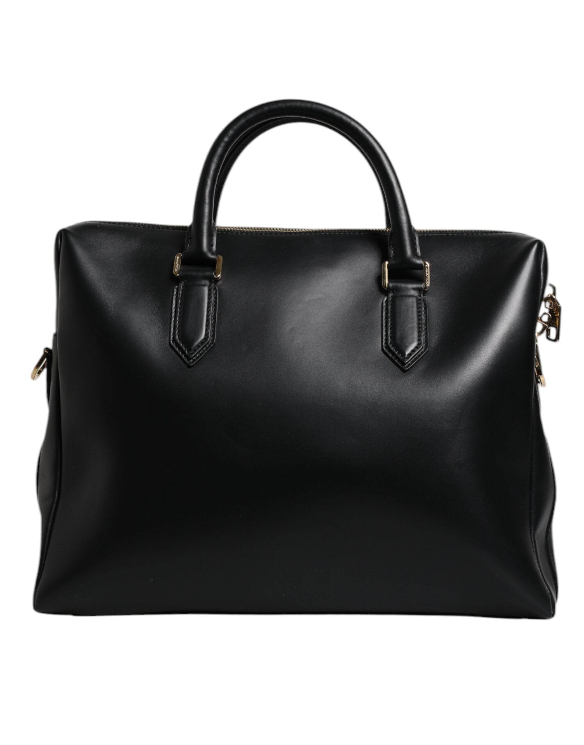 Dolce & Gabbana Black Calfskin Leather Heat Pressed Logo Briefcase Bag - Hilstor