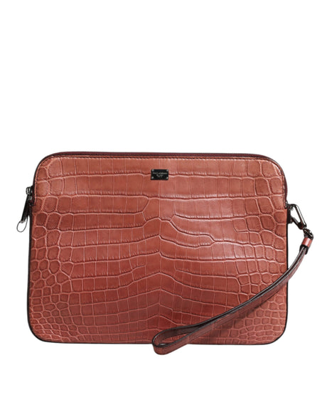 Dolce &amp; Gabbana Bordeaux Croc Læder Logo Plaque Mænd Briefcase Taske