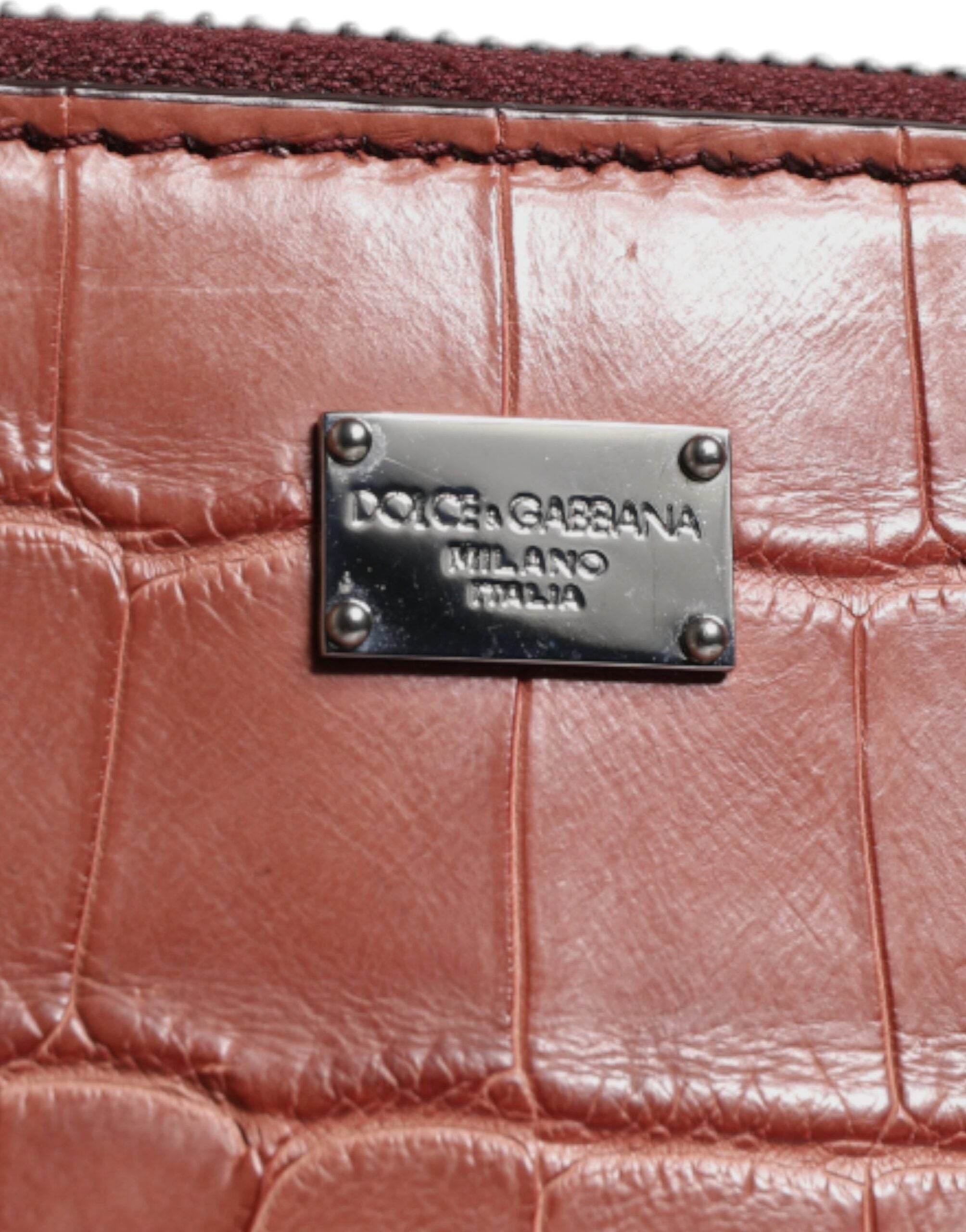 Dolce & Gabbana Bordeaux Croc Leather Logo Plaque Men Briefcase Bag - Hilstor